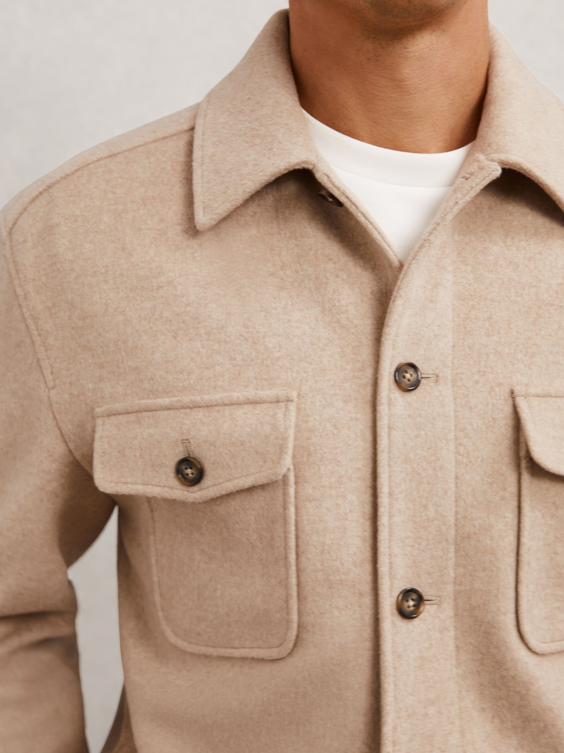 Wool-Blend Twin-Pocket Overshirt in Oatmeal Brown