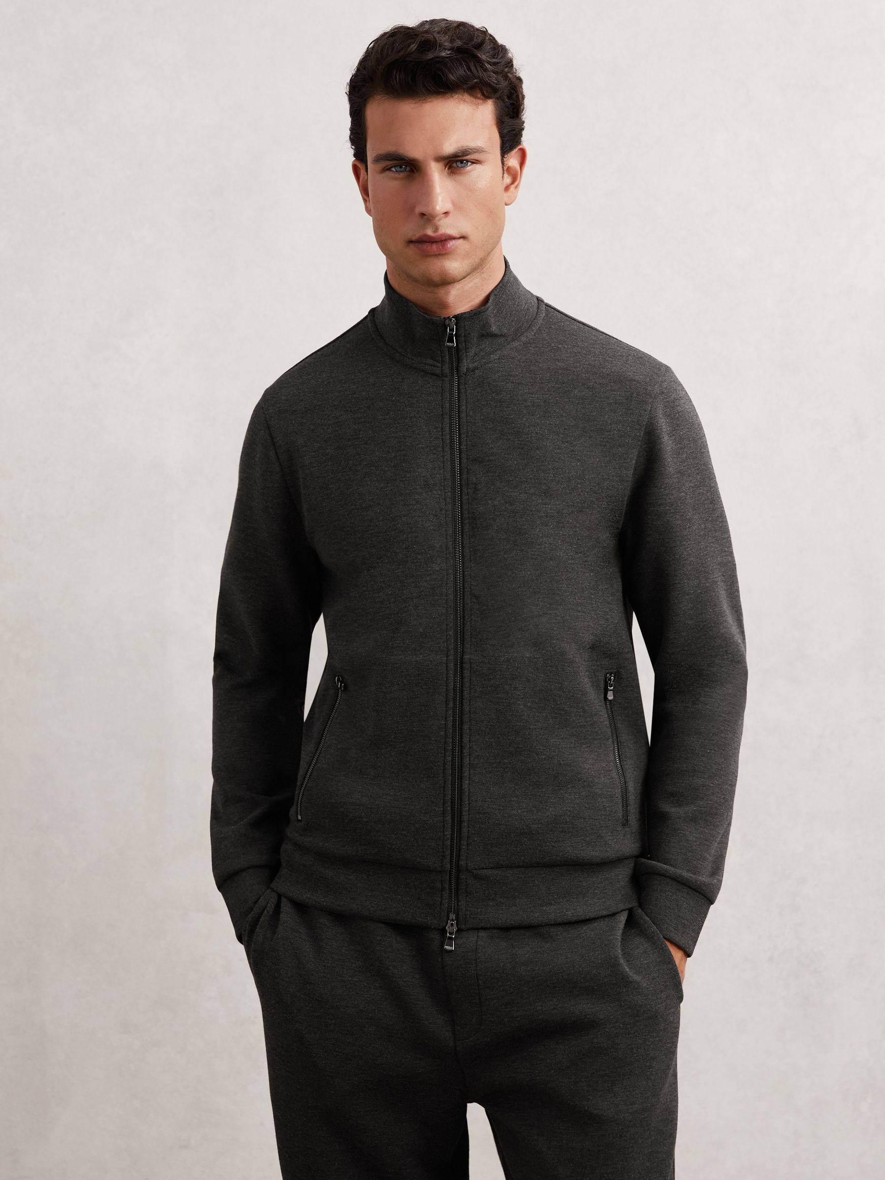 Double-Faced Jersey Zip Sweatshirt in Charcoal