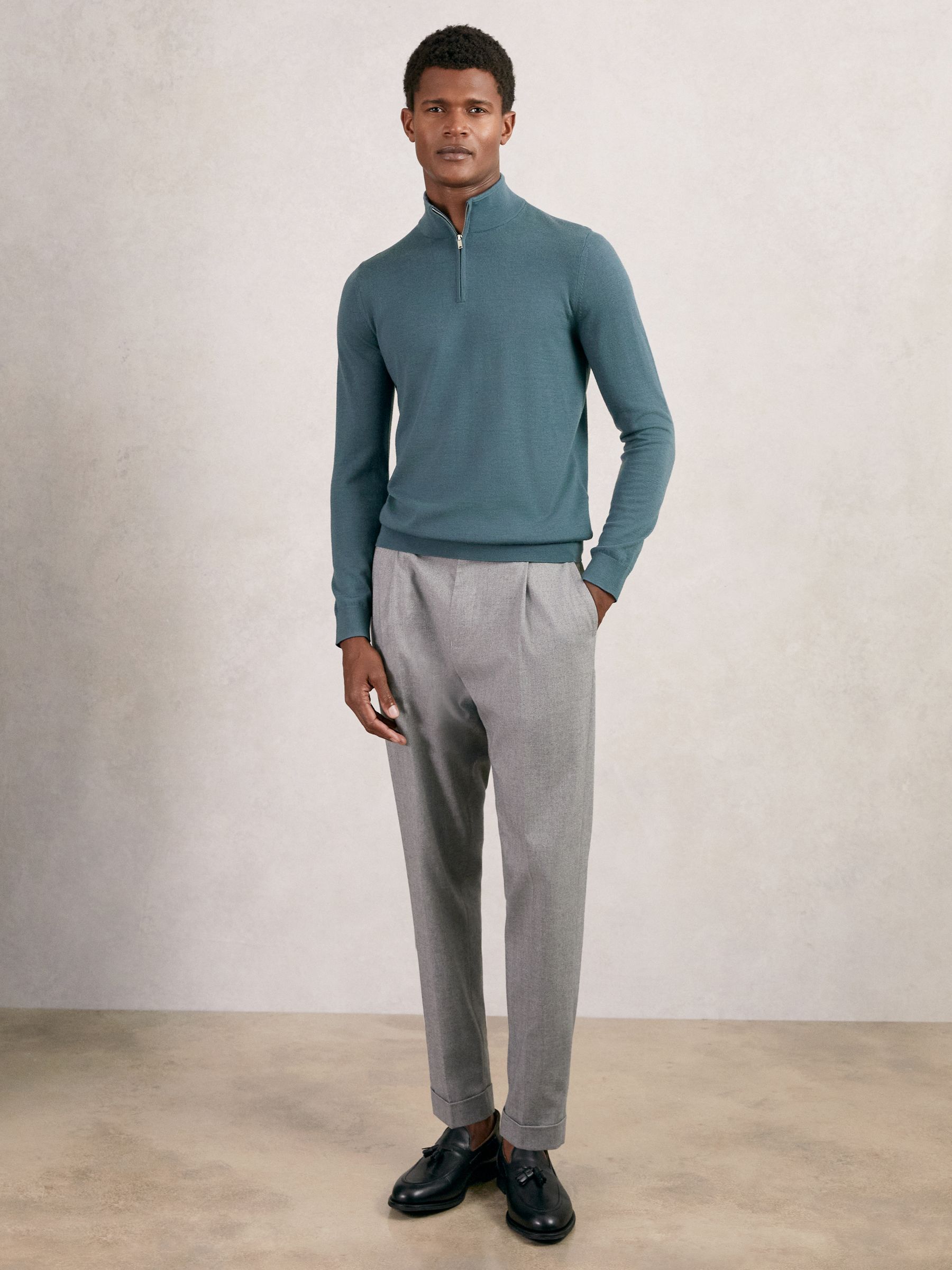 Merino Wool Half Zip Jumper in Orion Blue