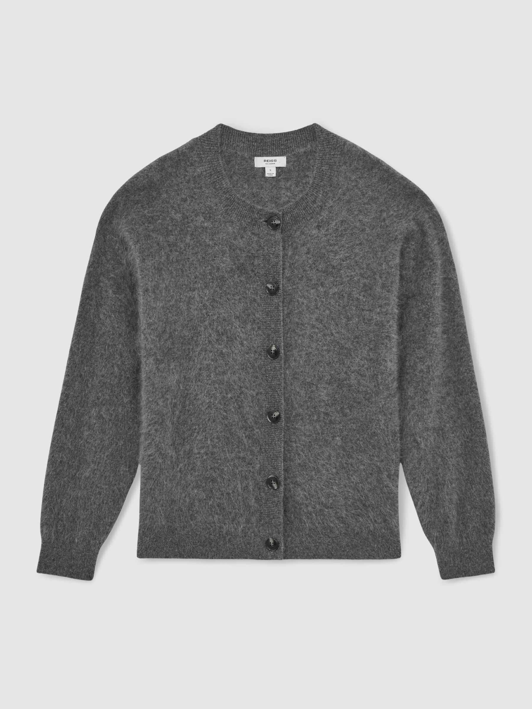 100% Brushed Cashmere Cardigan in Grey