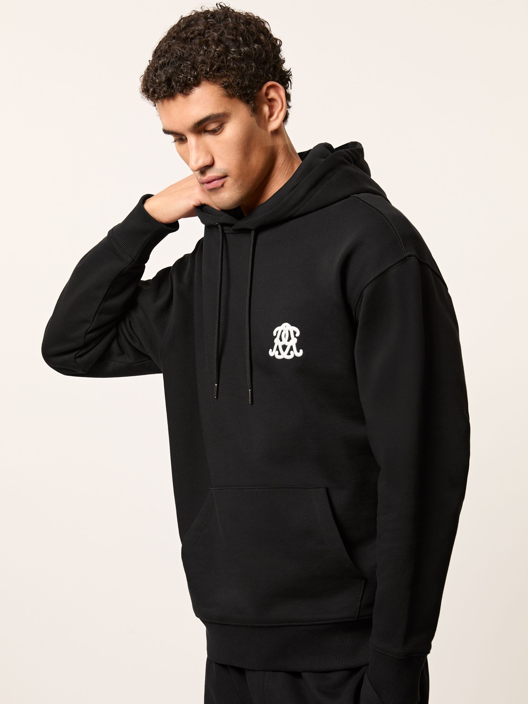 Monogram Cotton Oversized Hoodie in Black