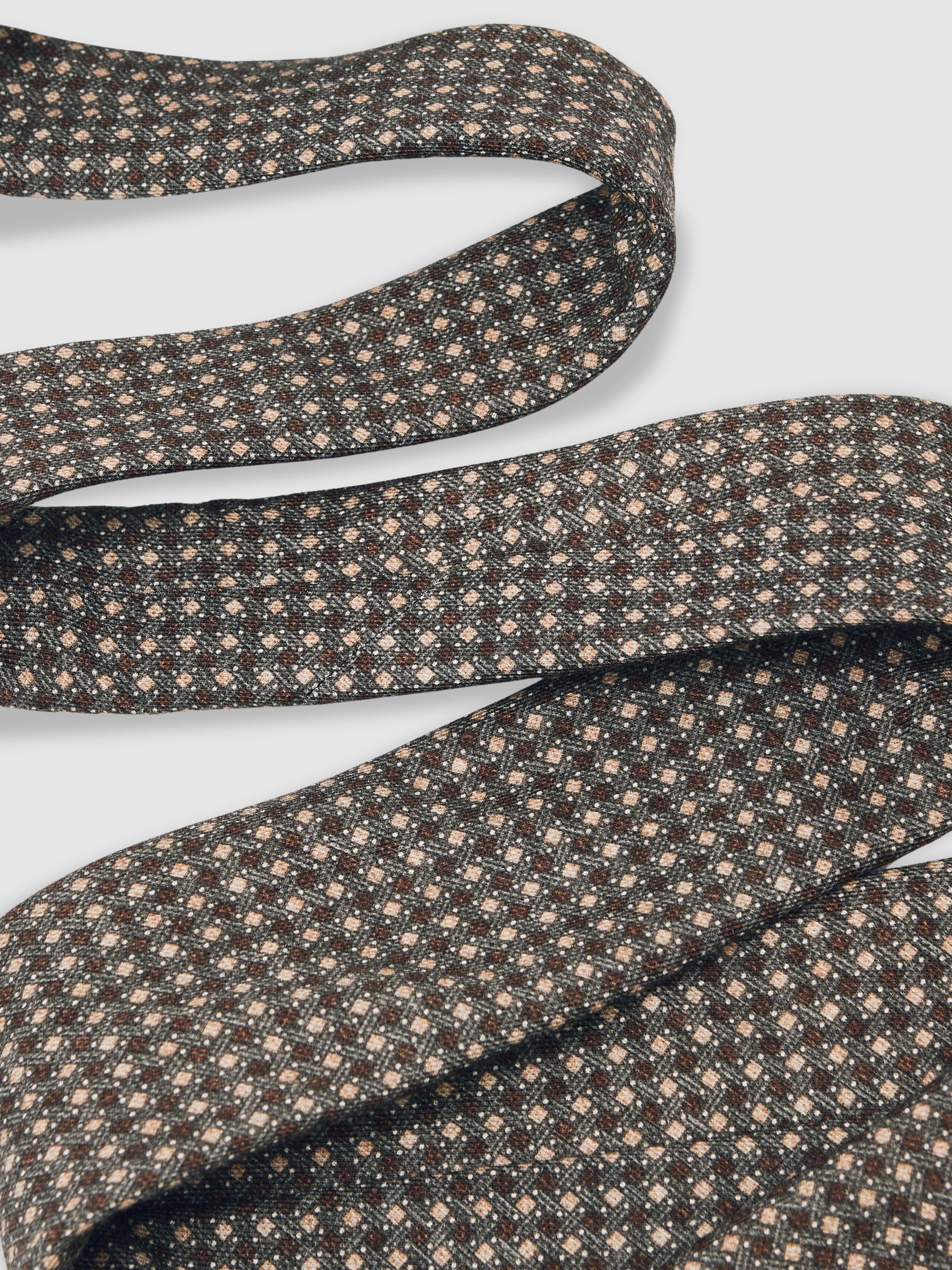 Micro-Square Print Tie With Wool in Dark Sage Multi