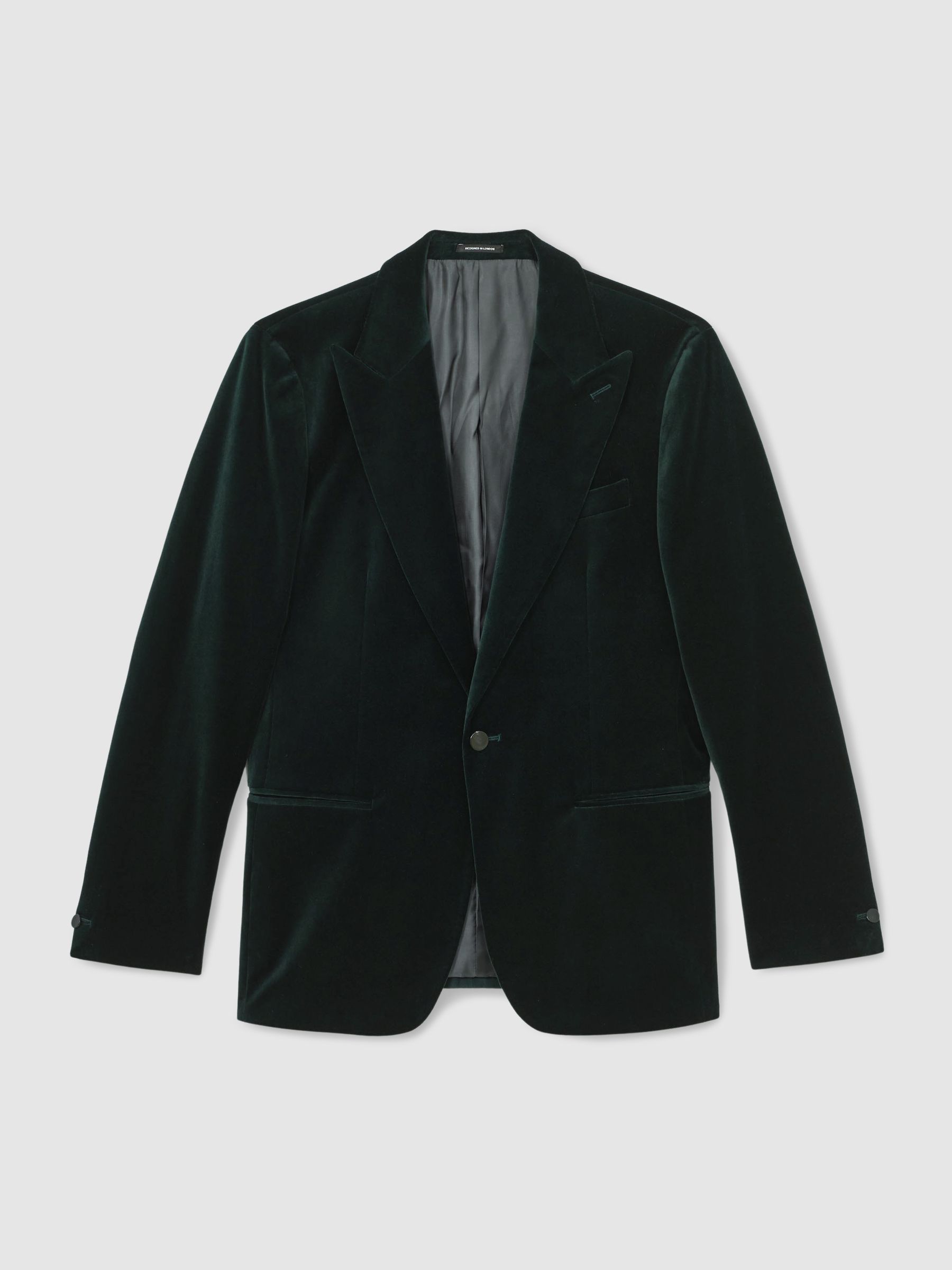 Single-Breasted Velvet Blazer Slim-Fit in Emerald Green