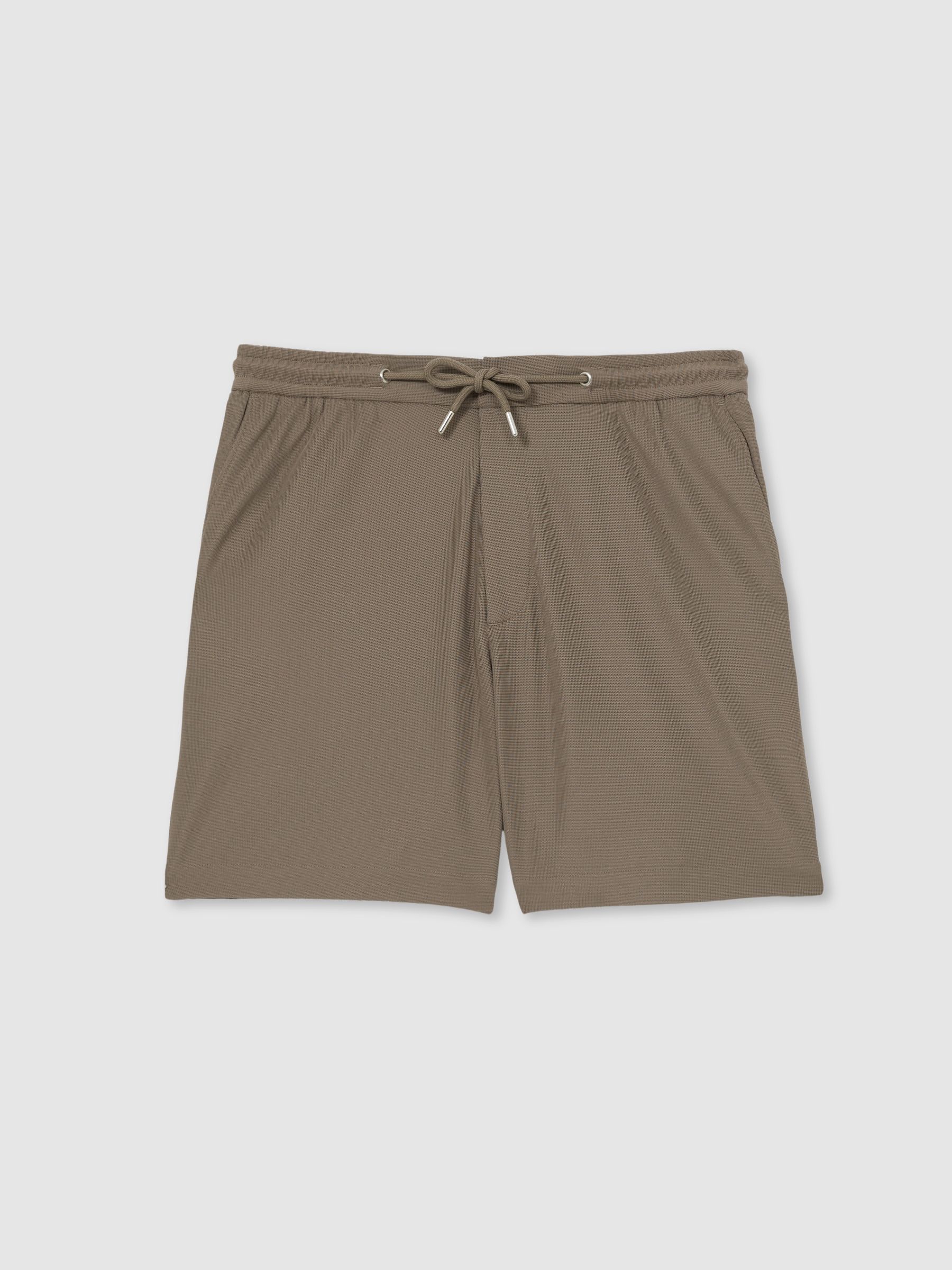 Textured Drawstring Shorts in Mocha Brown