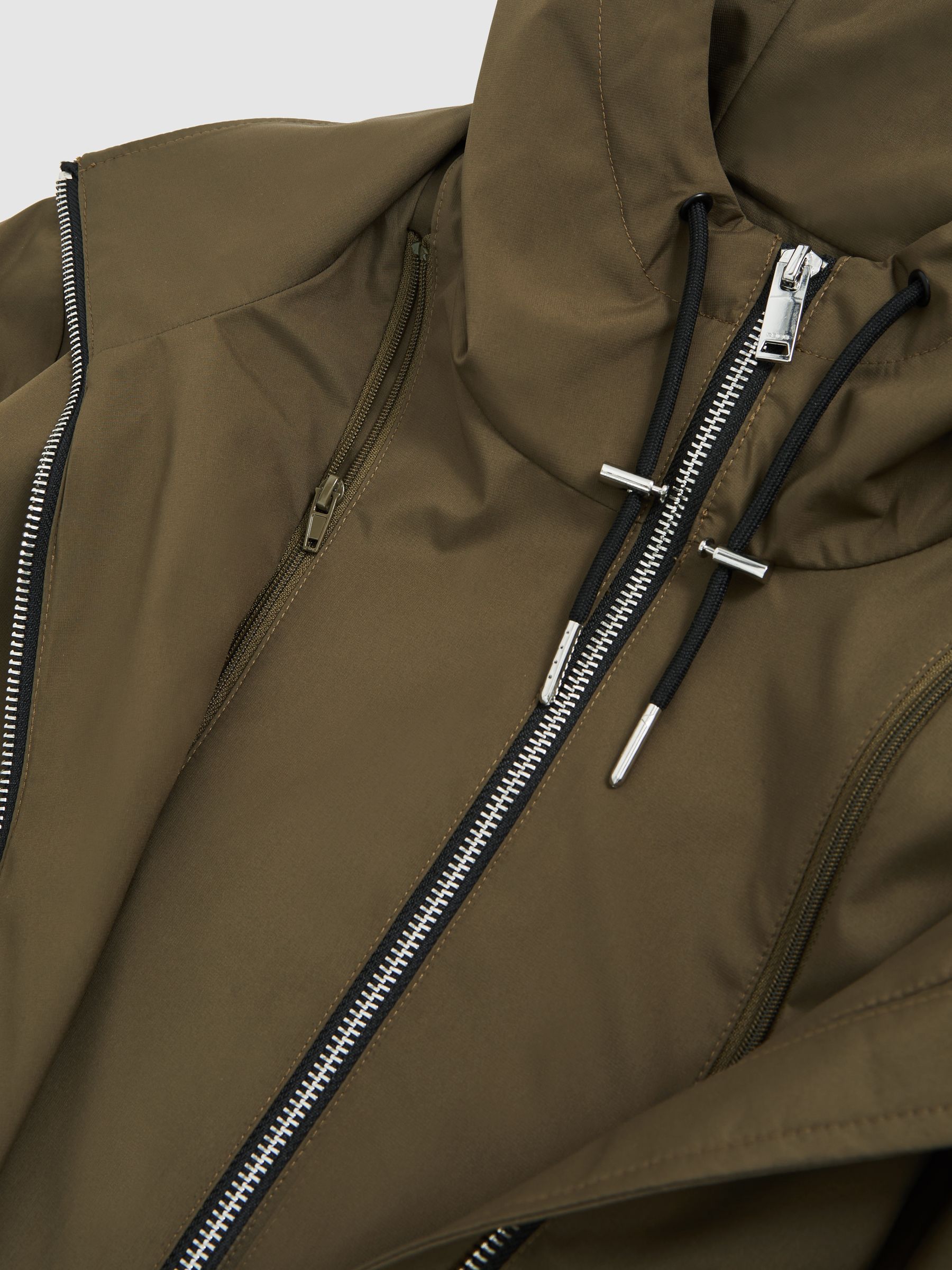 Petite Removable-Hood Parka Rain Coat in Khaki