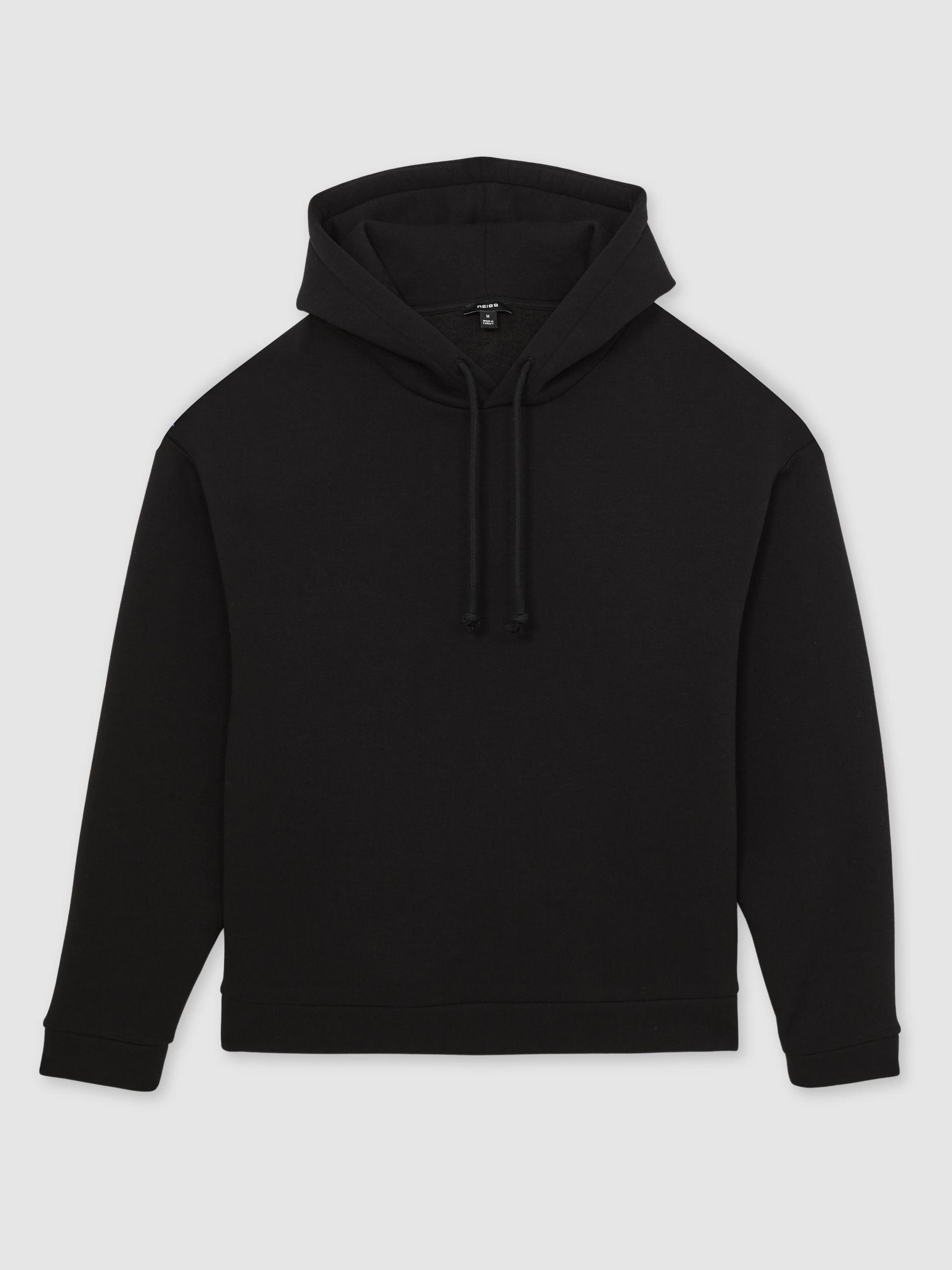 Cotton-Blend Fleece-Back Hoodie in Black