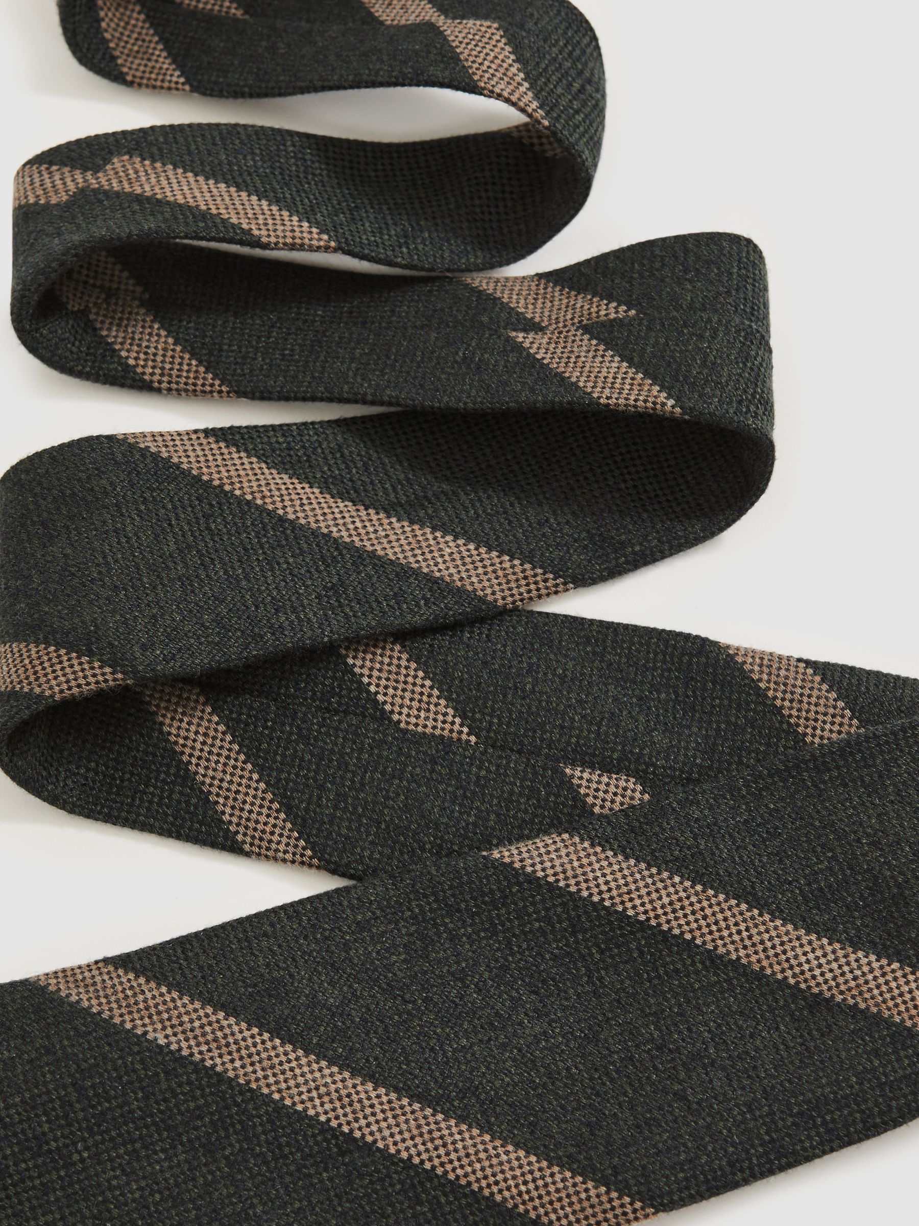 Wool-Silk Striped Tie in Forest Green