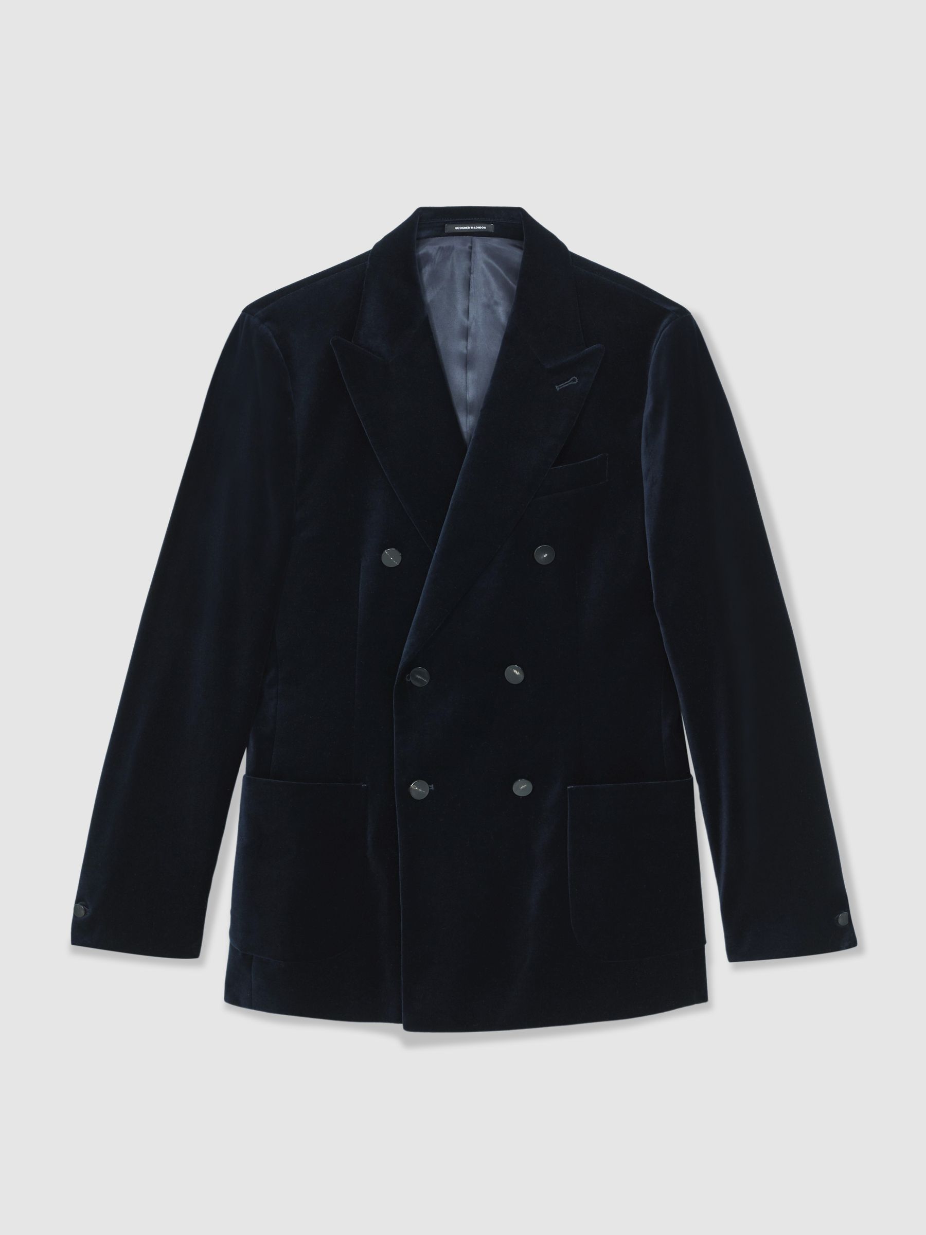 Double-Breasted Velvet Blazer Slim-Fit in Navy