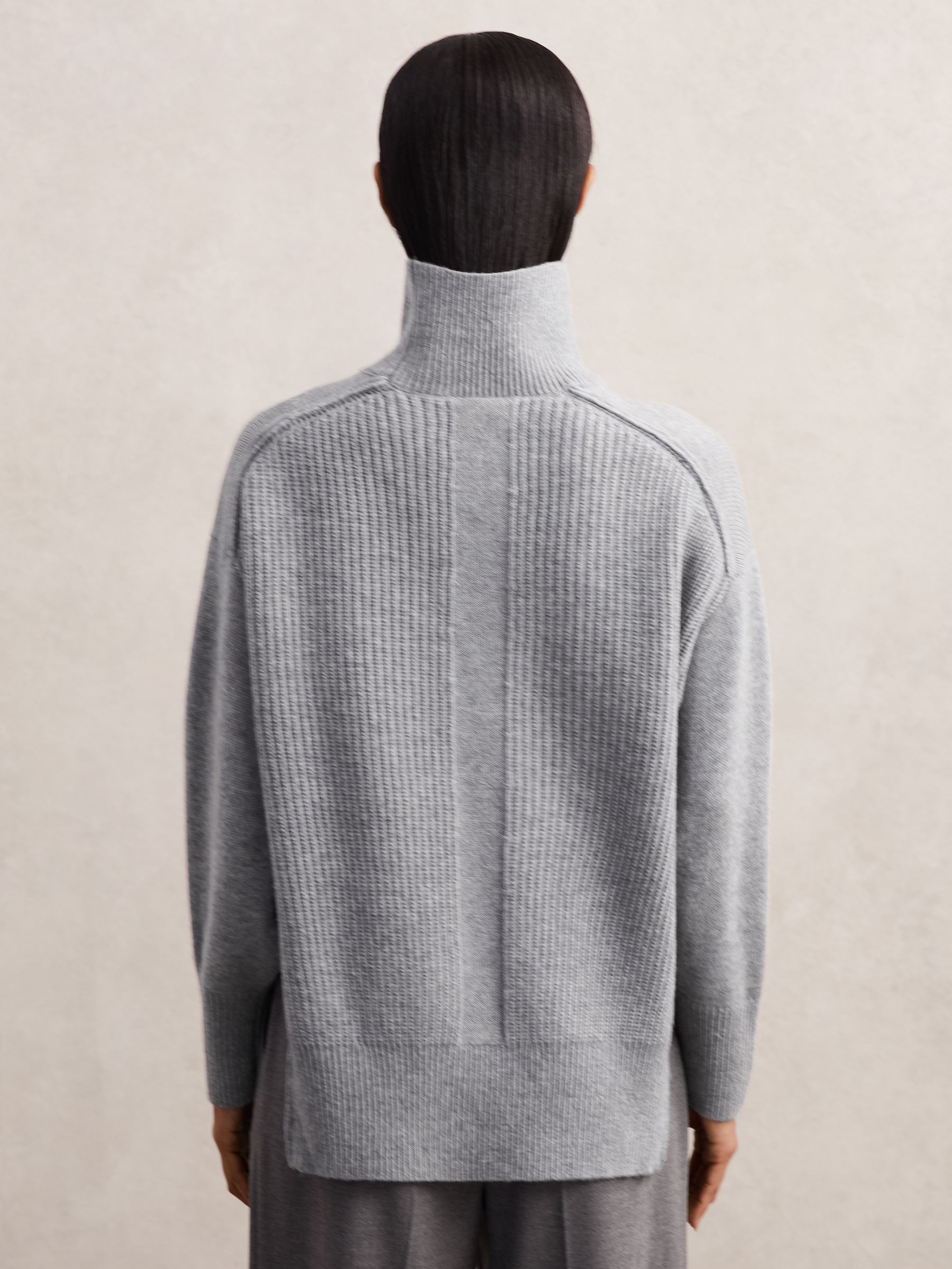 Wool Zip-Detail Funnel-Neck Jumper in Grey