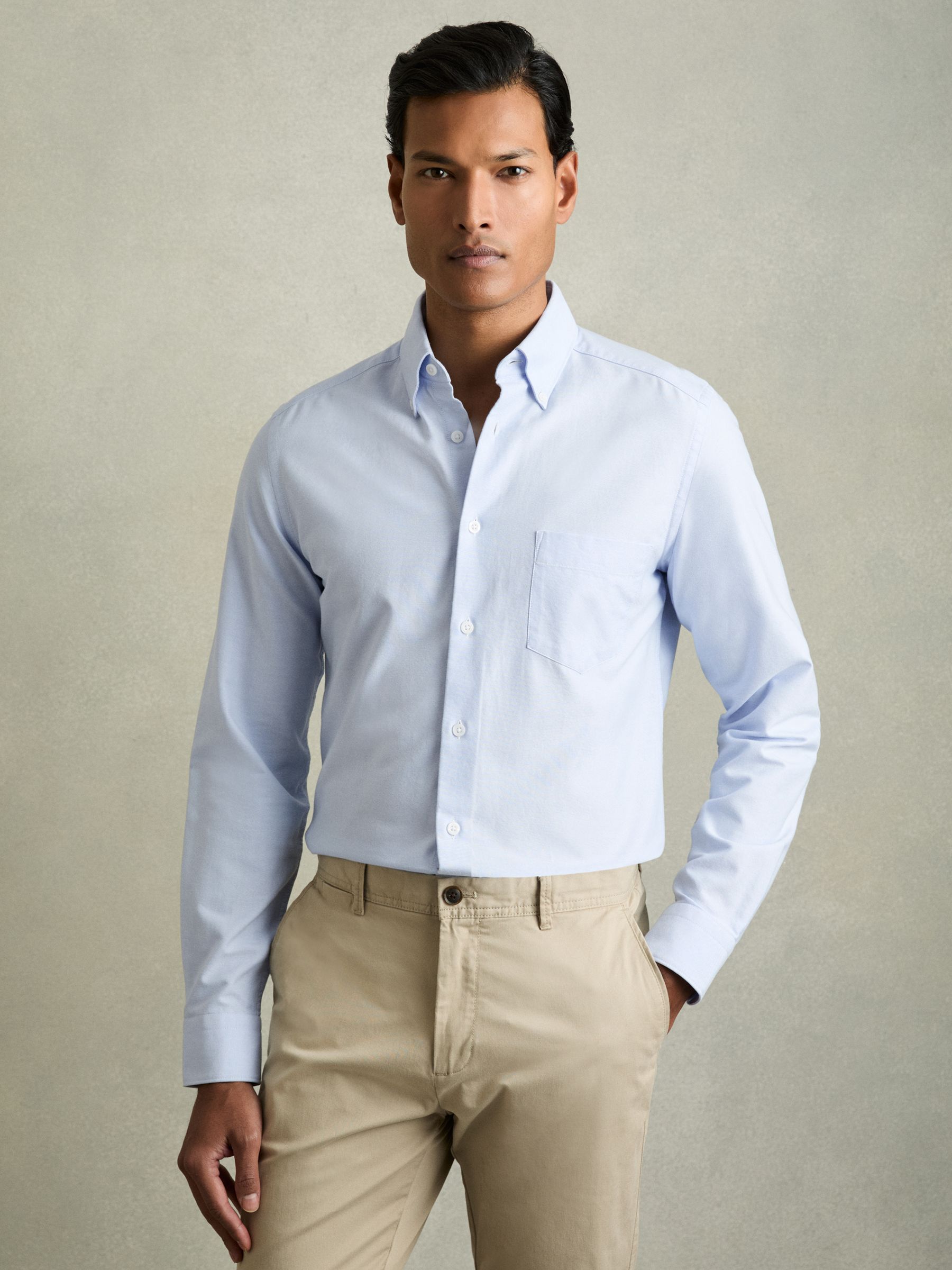 Slim-Fit Button-Down Collar Cotton Oxford Shirt in Soft Blue