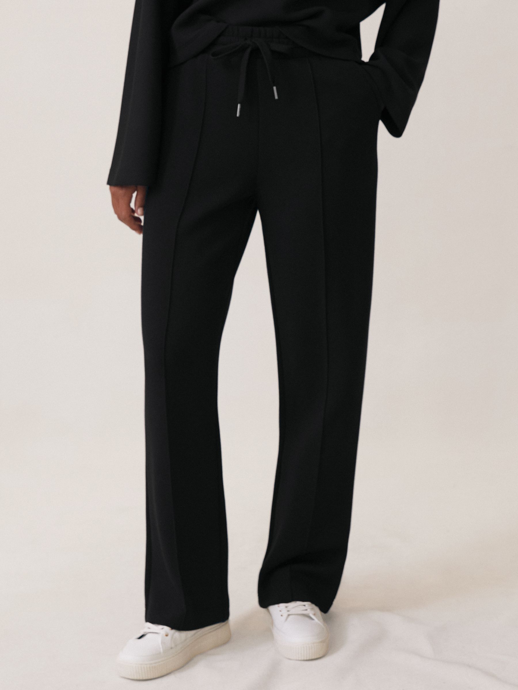 Petite Modal-Blend Interlock Wide-Leg Joggers in Black