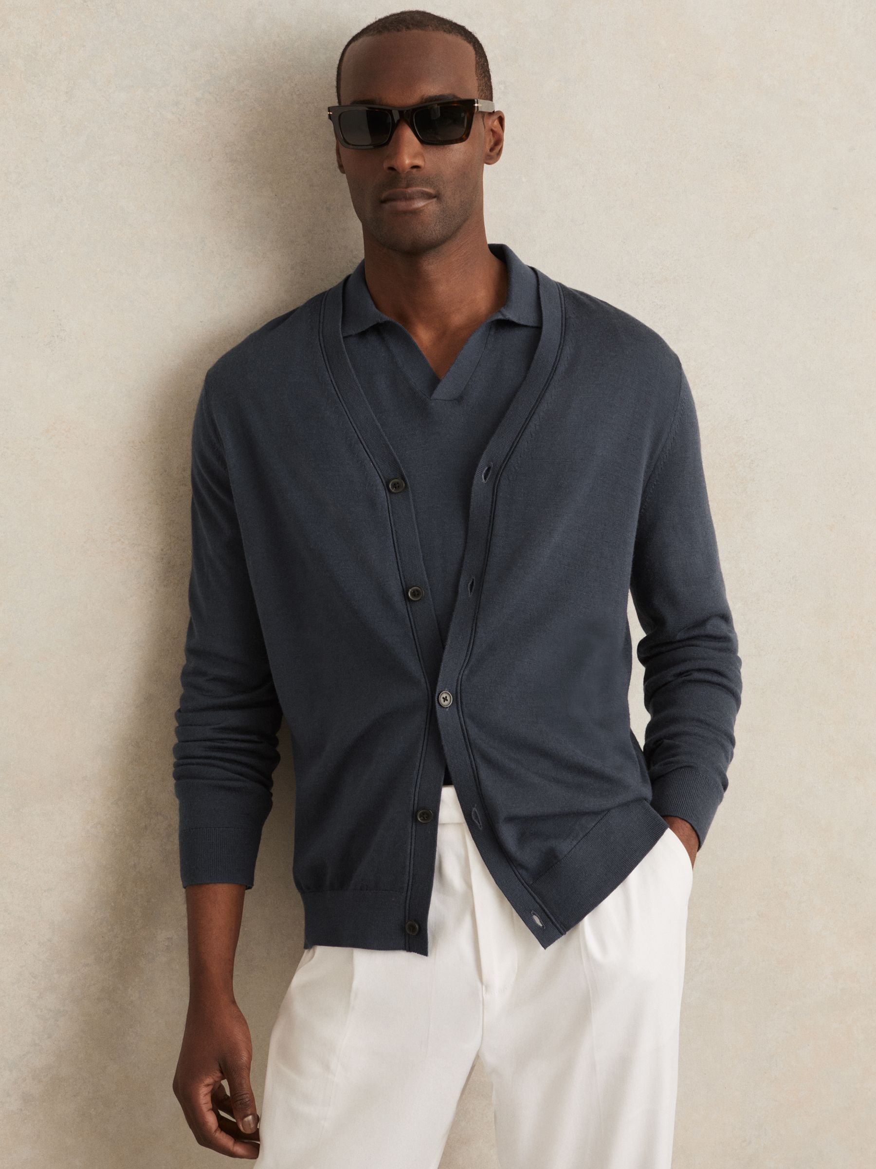 Merino Wool Button-Through Cardigan in Derby Grey Melange