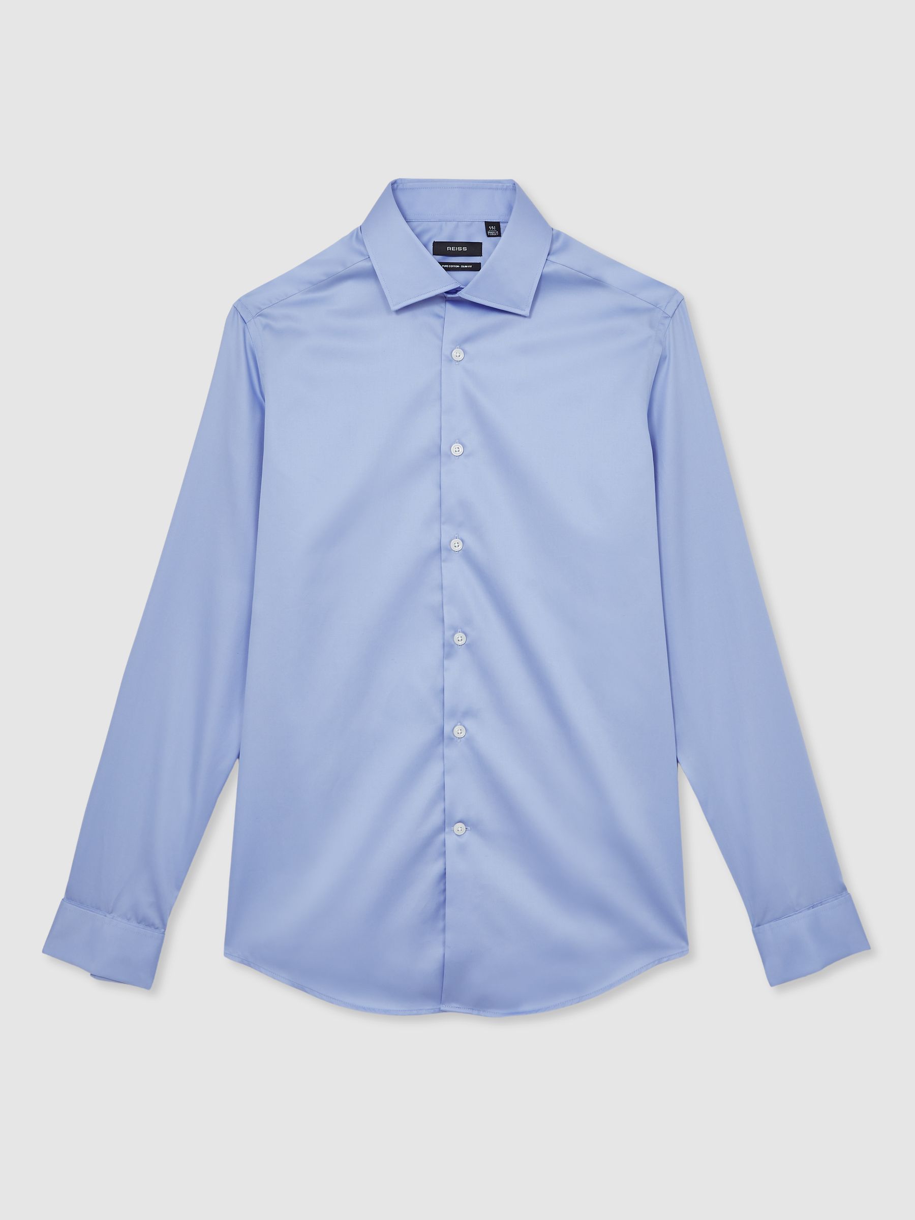 Slim Fit Cotton-Sateen Shirt in Mid Blue