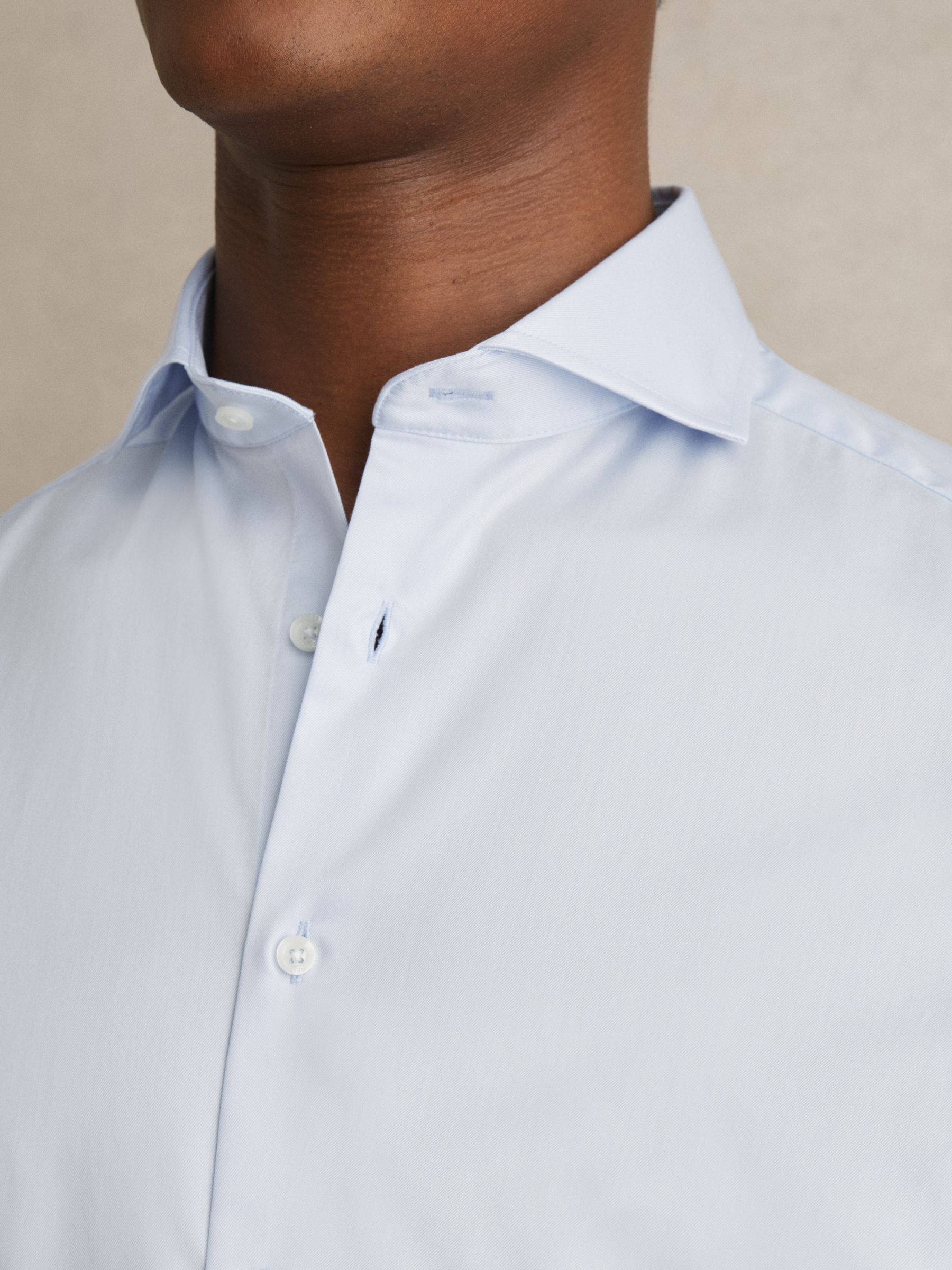 Slim Fit Two-Fold Cotton Shirt in Soft Blue