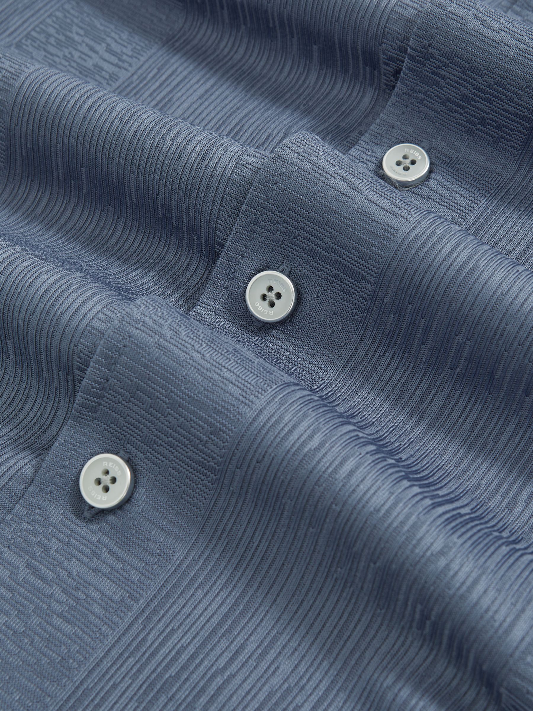 Jacquard-Stripe Cuban-Collar Shirt in Airforce Blue