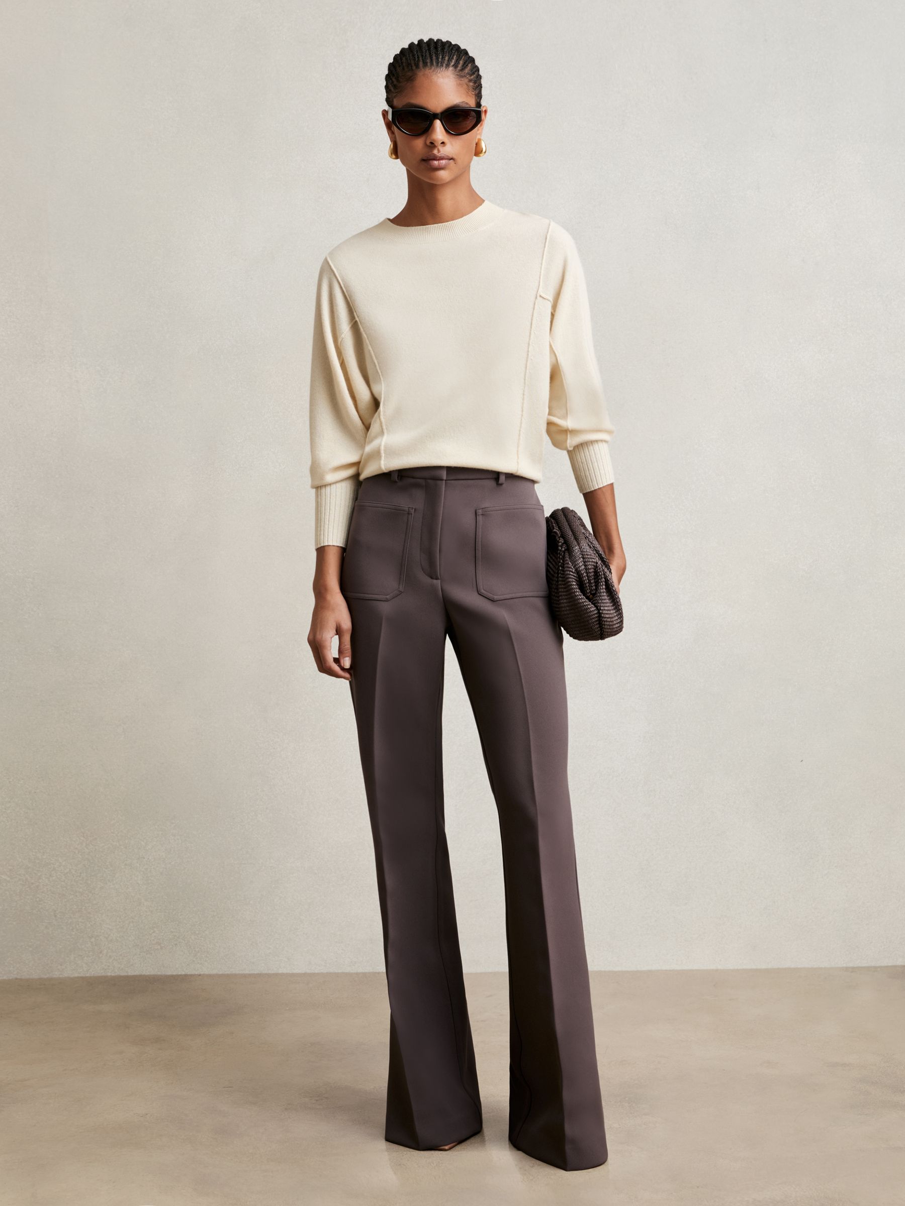 Wool-Blend Reverse-Seam Batwing Jumper With Cashmere in Cream