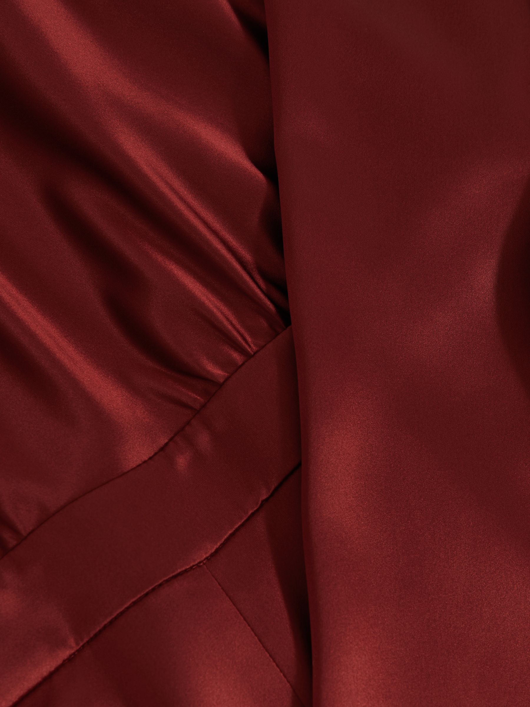 Petite Satin Cape-Sash Jumpsuit in Dark Red