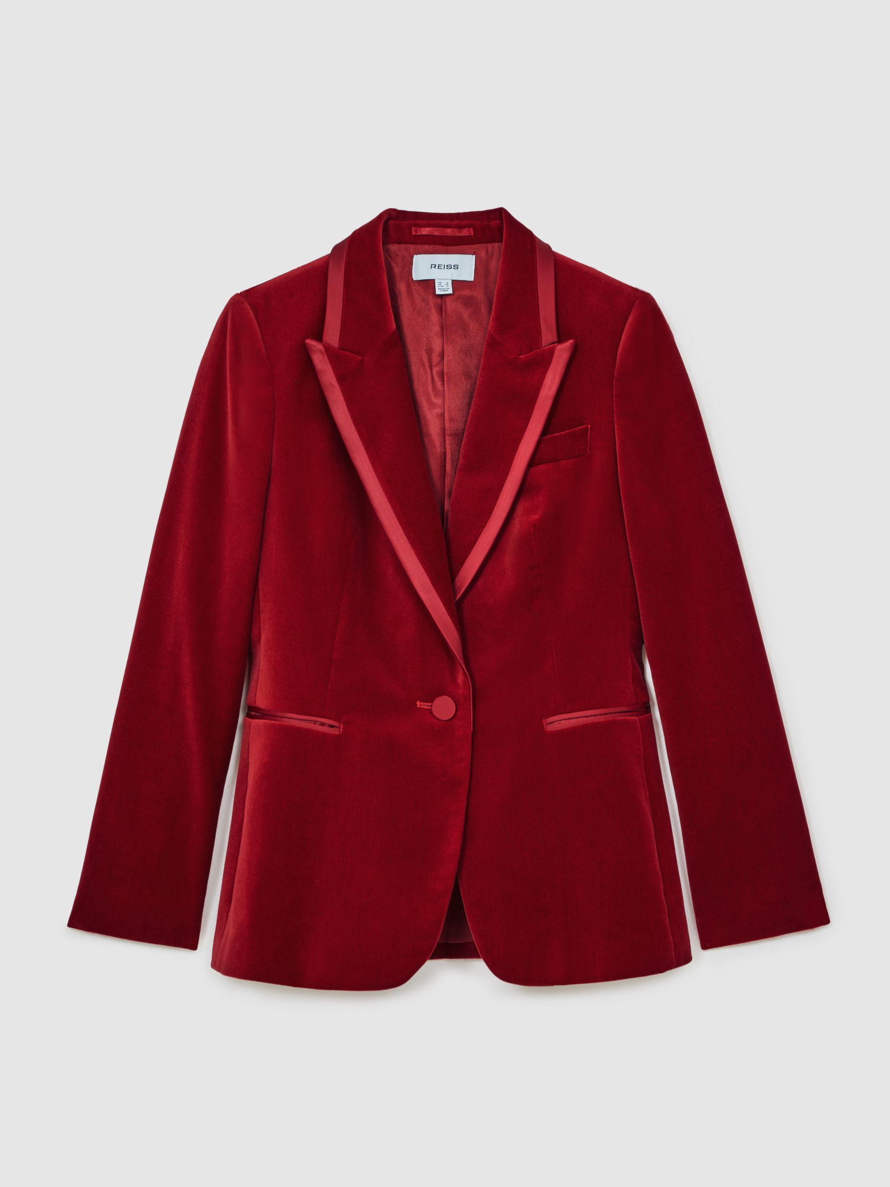 Velvet Single-Breasted Suit Blazer in Red