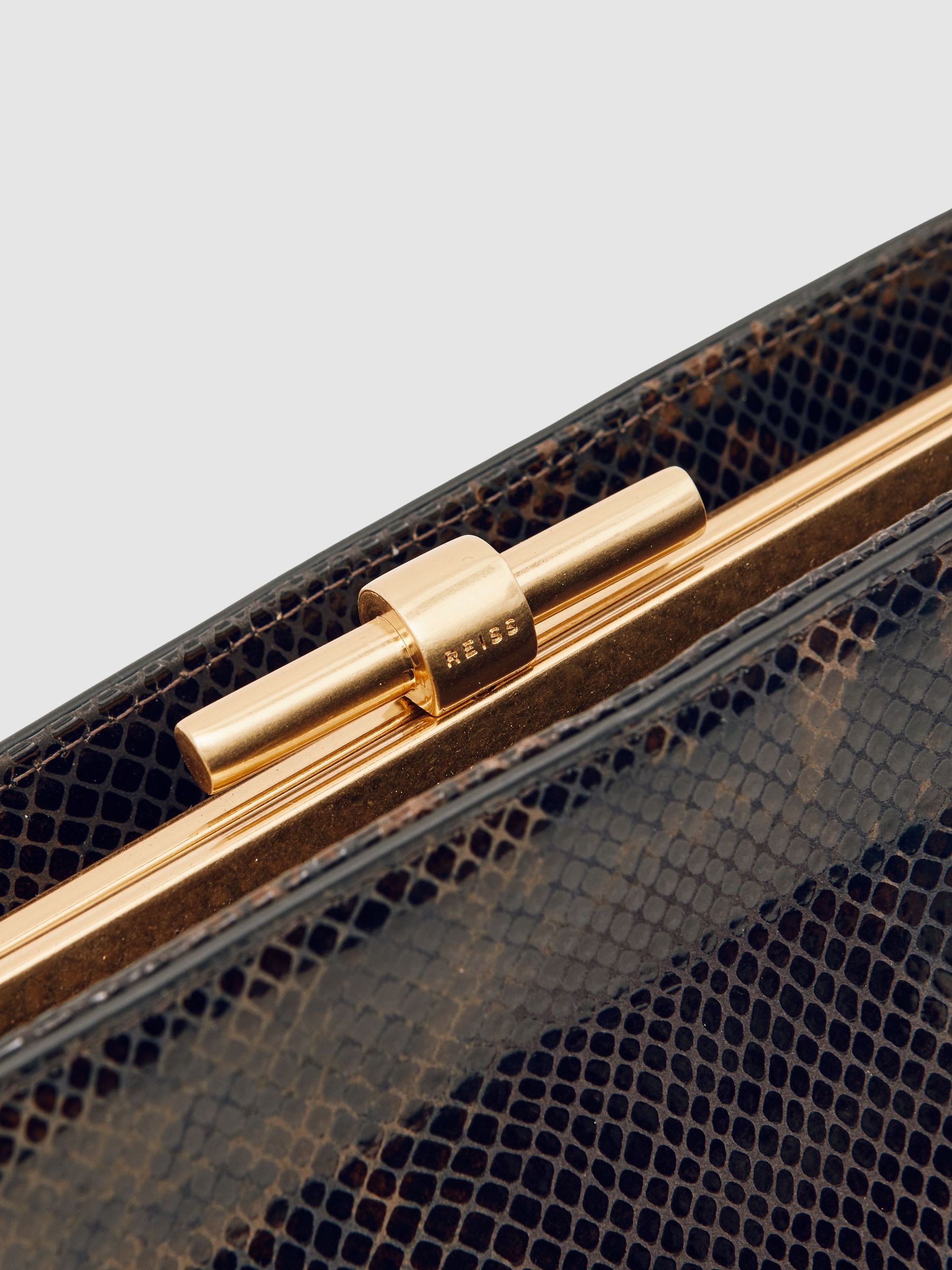 Leather Snake-Effect Frame Clutch Bag in Snake