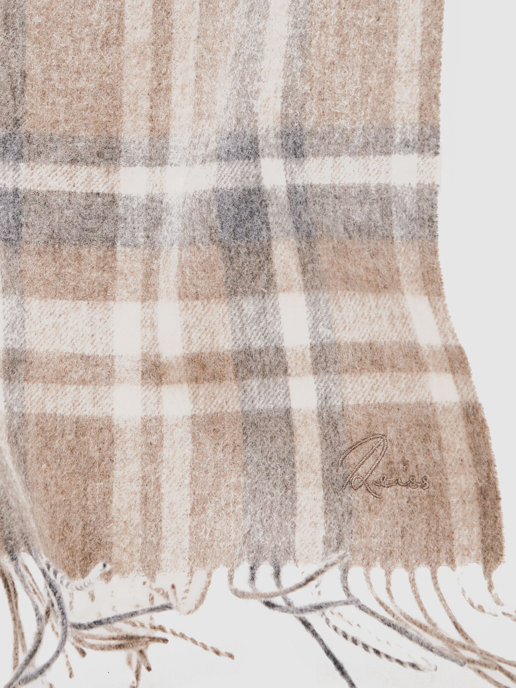 Wool-Cashmere Check Scarf in Oatmeal Multi