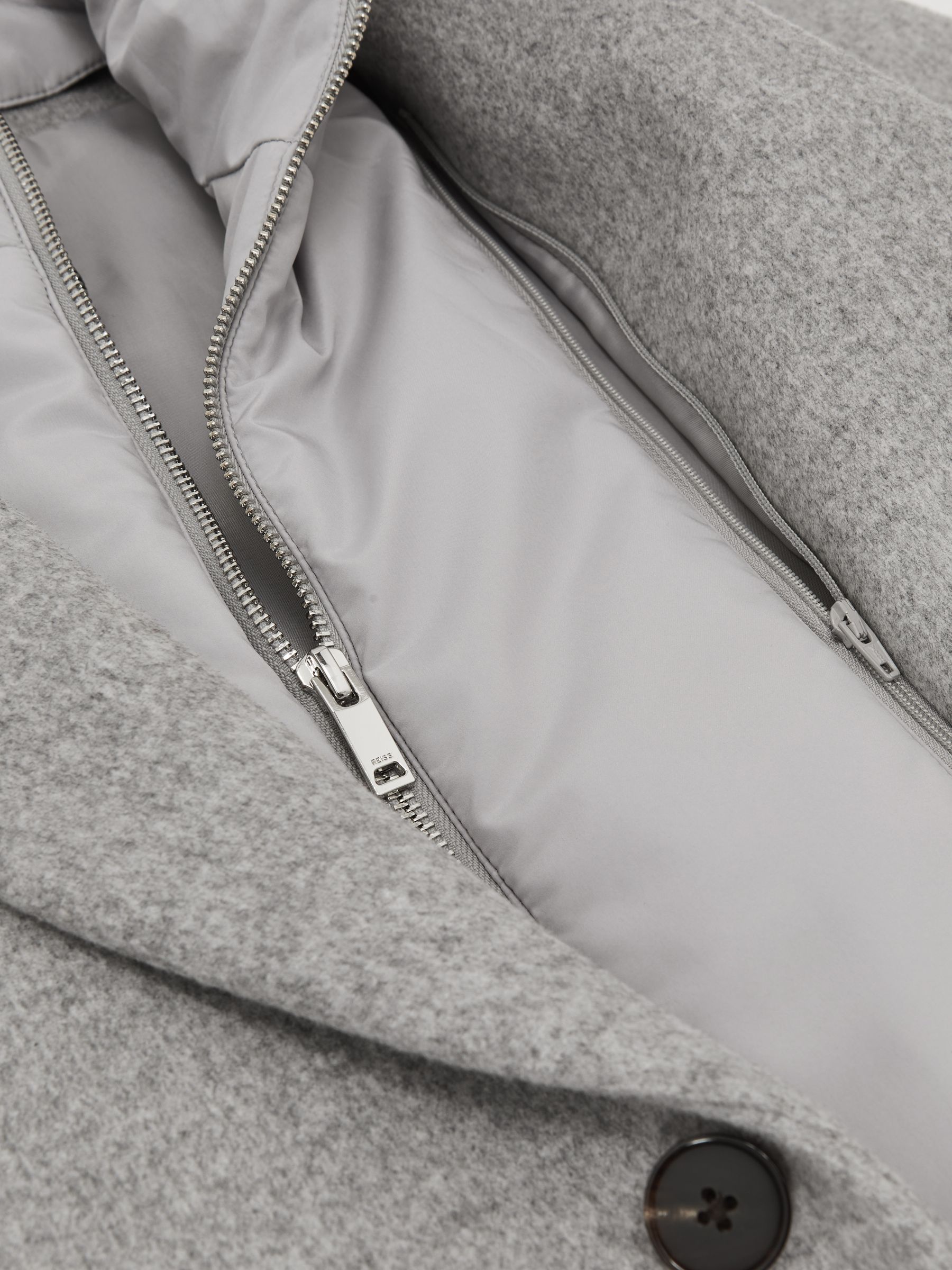 Wool-Blend Internal-Gilet Overcoat in Soft Grey