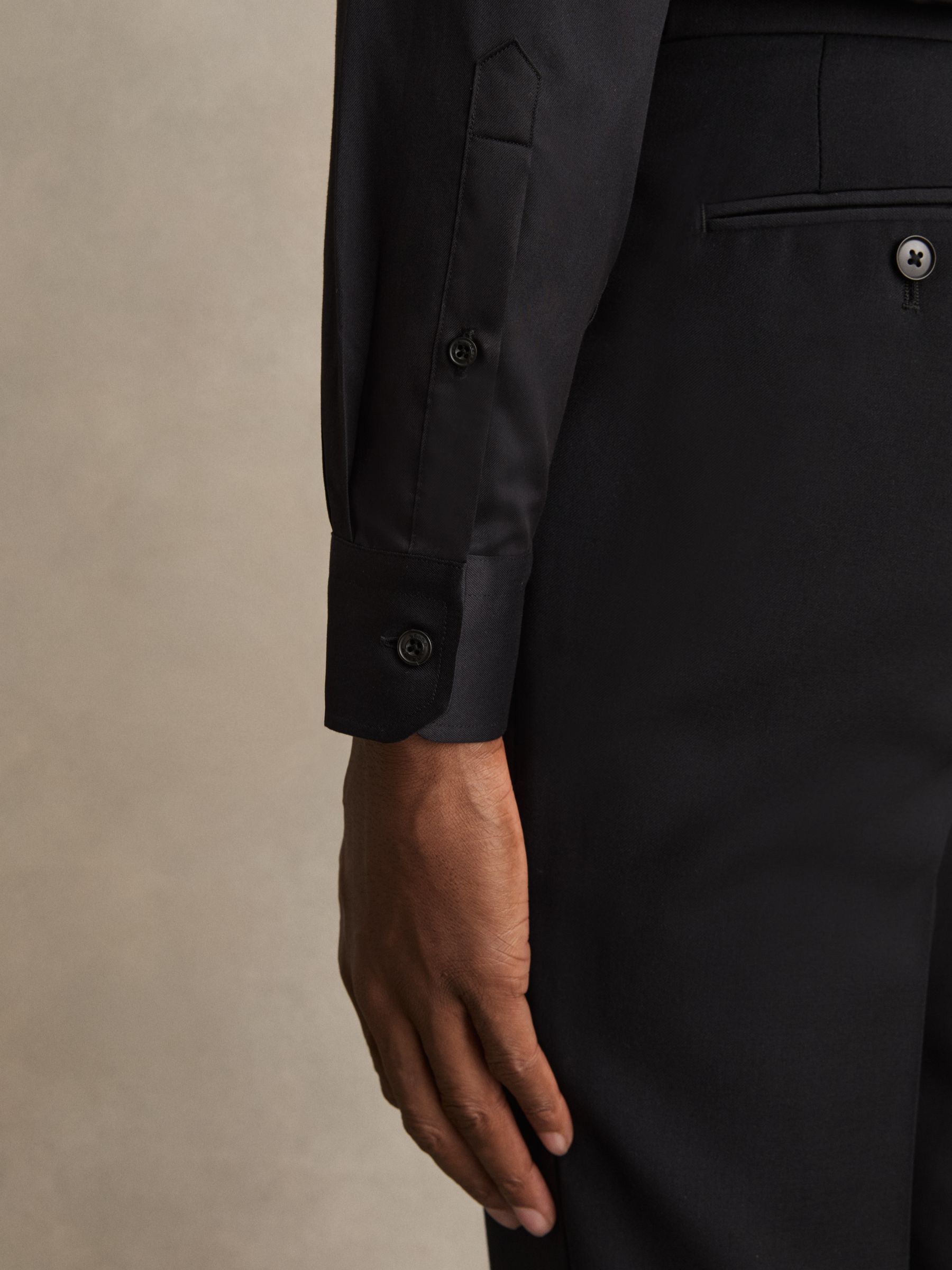 Slim Fit Cotton Double-Cuff Shirt in Black