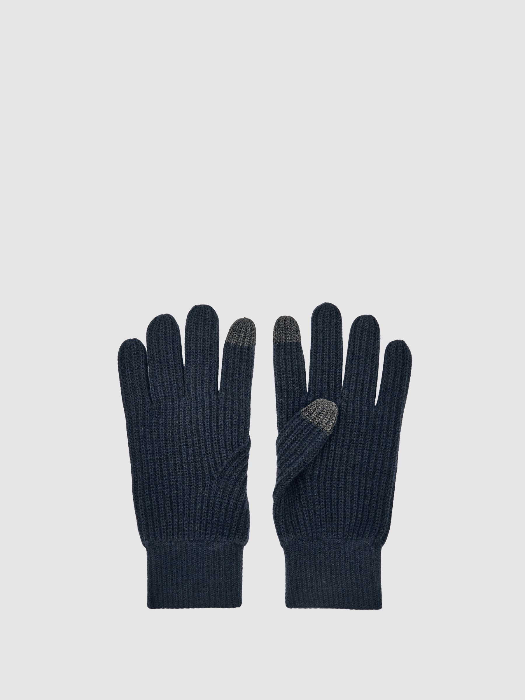 Ribbed-Merino Touchscreen Gloves in Navy