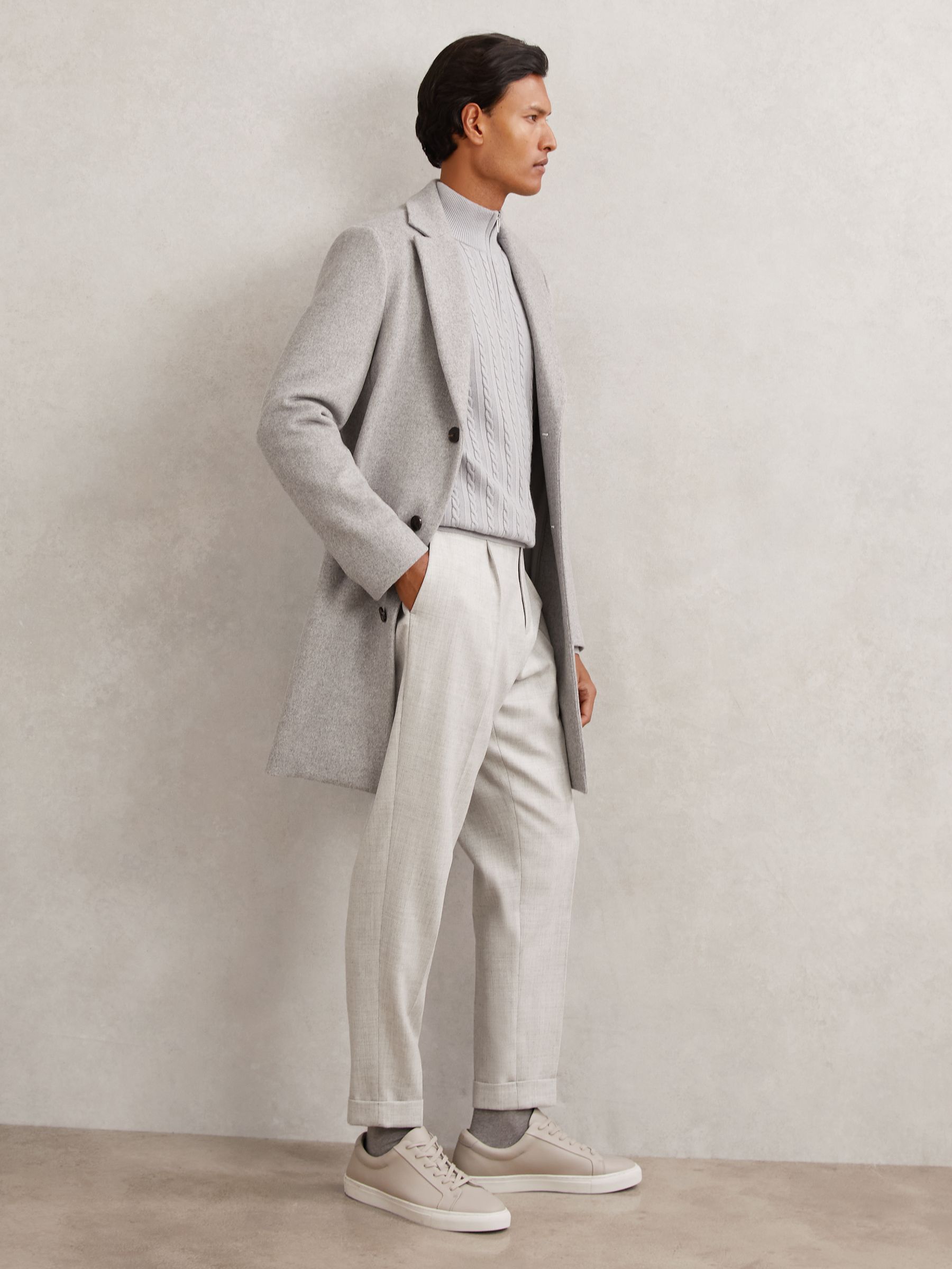Wool-Blend Slim-Fit Cuffed Trousers in White