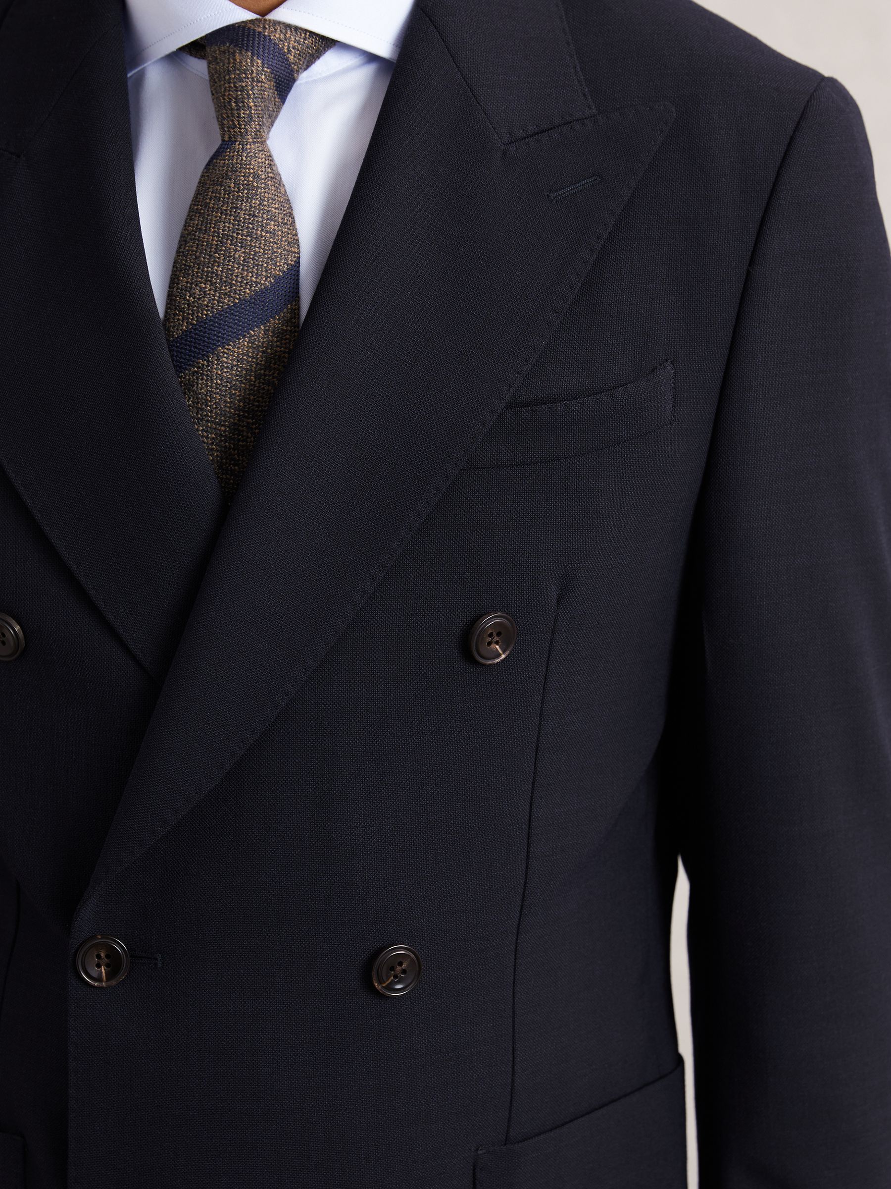 Double-Breasted Textured Suit Blazer Slim-Fit With Wool in Navy