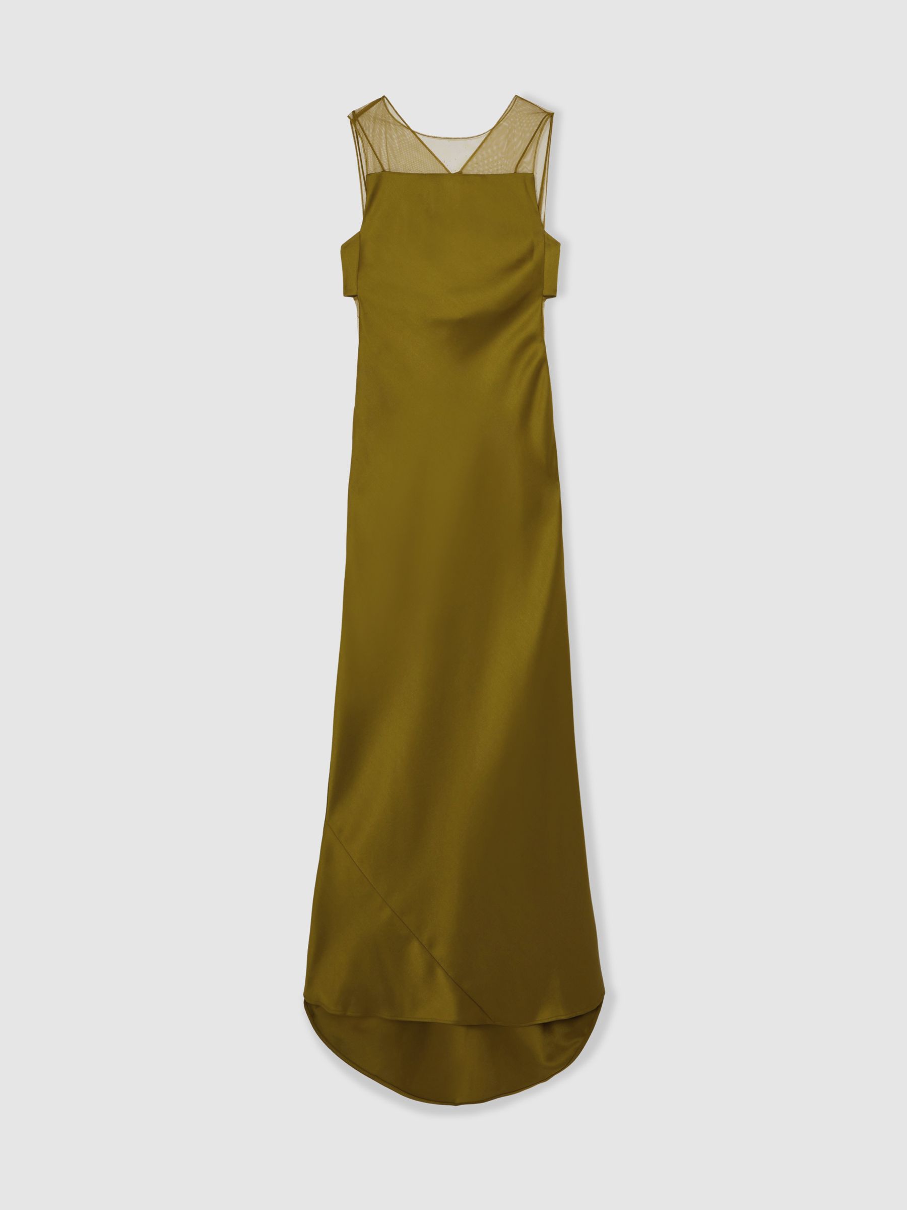 Atelier Satin Sheer-Panel Maxi Dress in Green