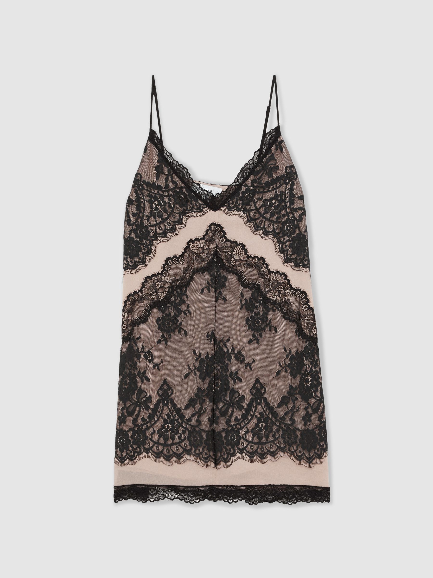 Lace Slip Mini Dress in Pale Pink/Black