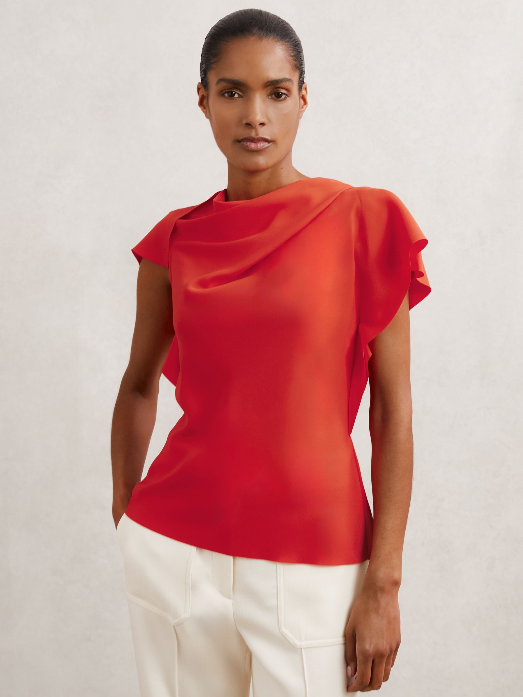 Asymmetric Drape-Neck Top in Orange