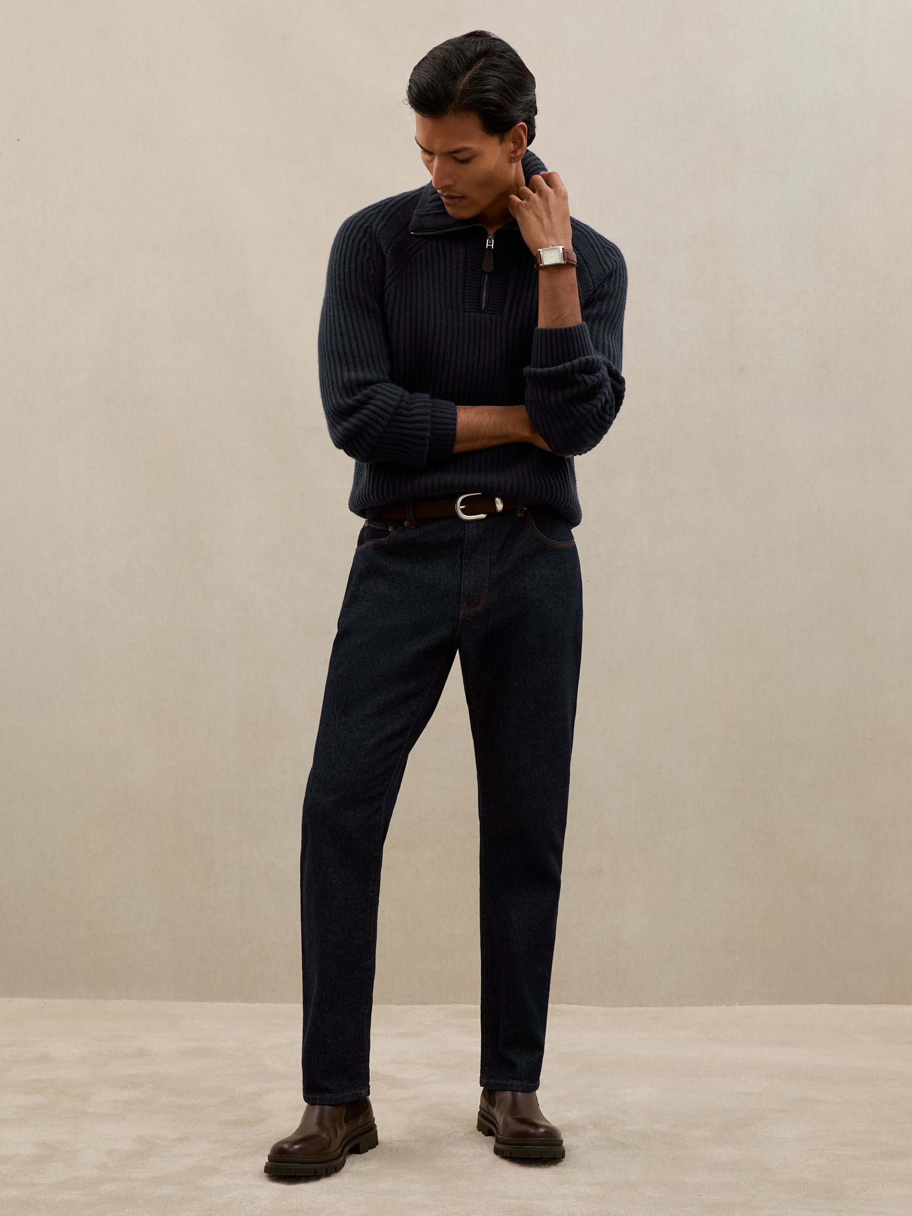 Atelier 100% Cashmere Half-Zip Jumper in Navy