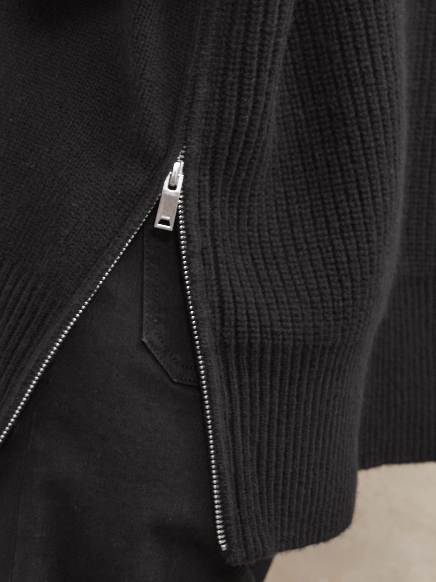 Wool Zip-Detail Funnel-Neck Jumper in Black