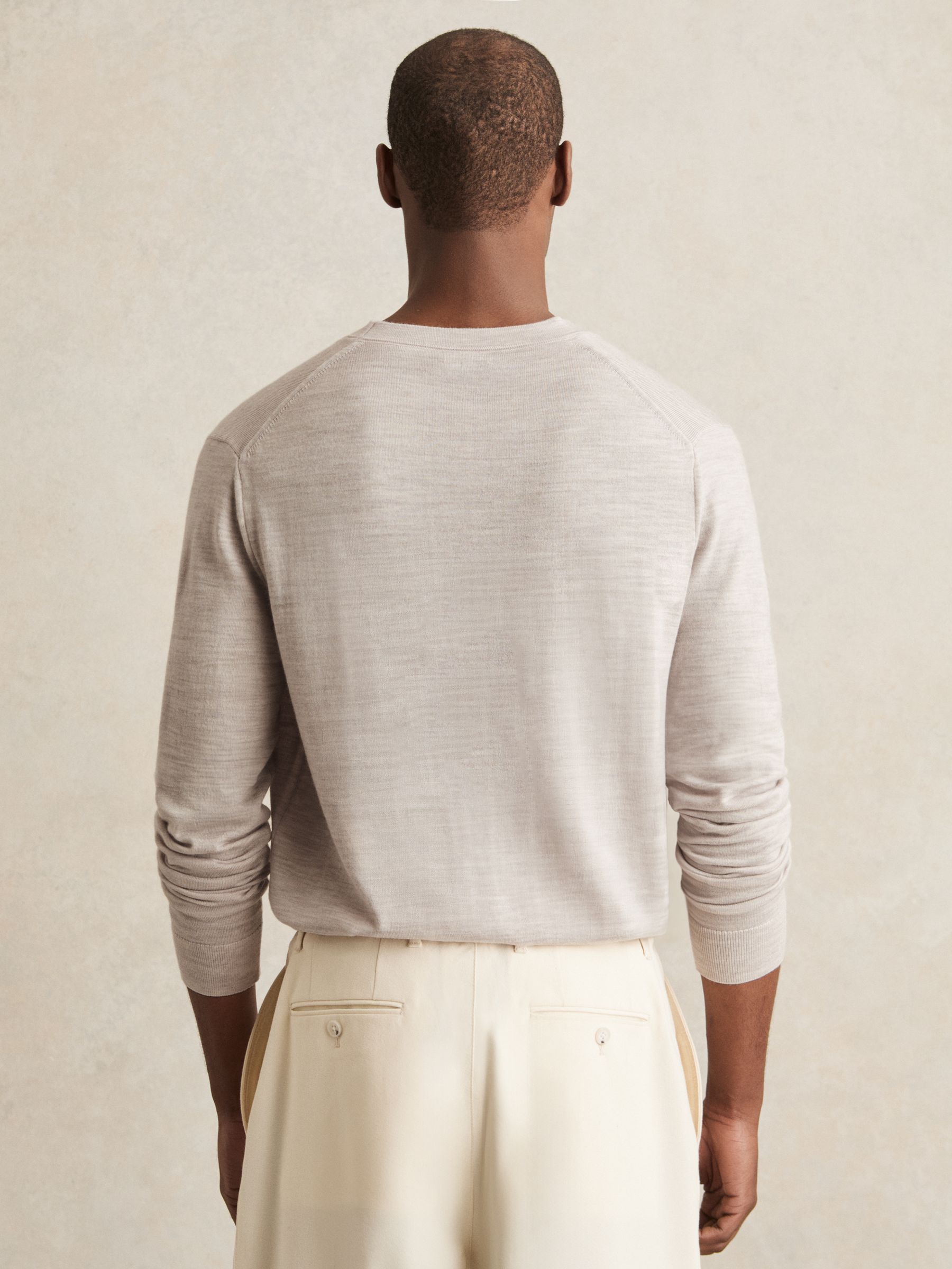 Merino Wool Button-Through Cardigan in Wicker Brown Melange