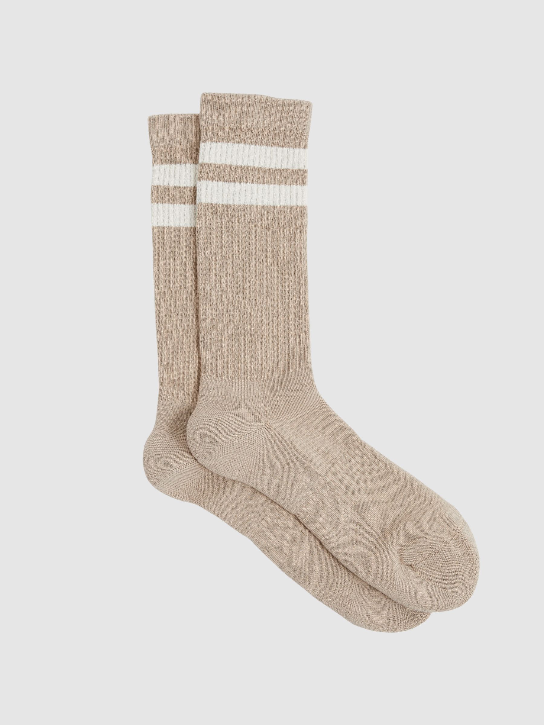 Cotton-Blend Double-Stripe Socks in Navy/Ecru