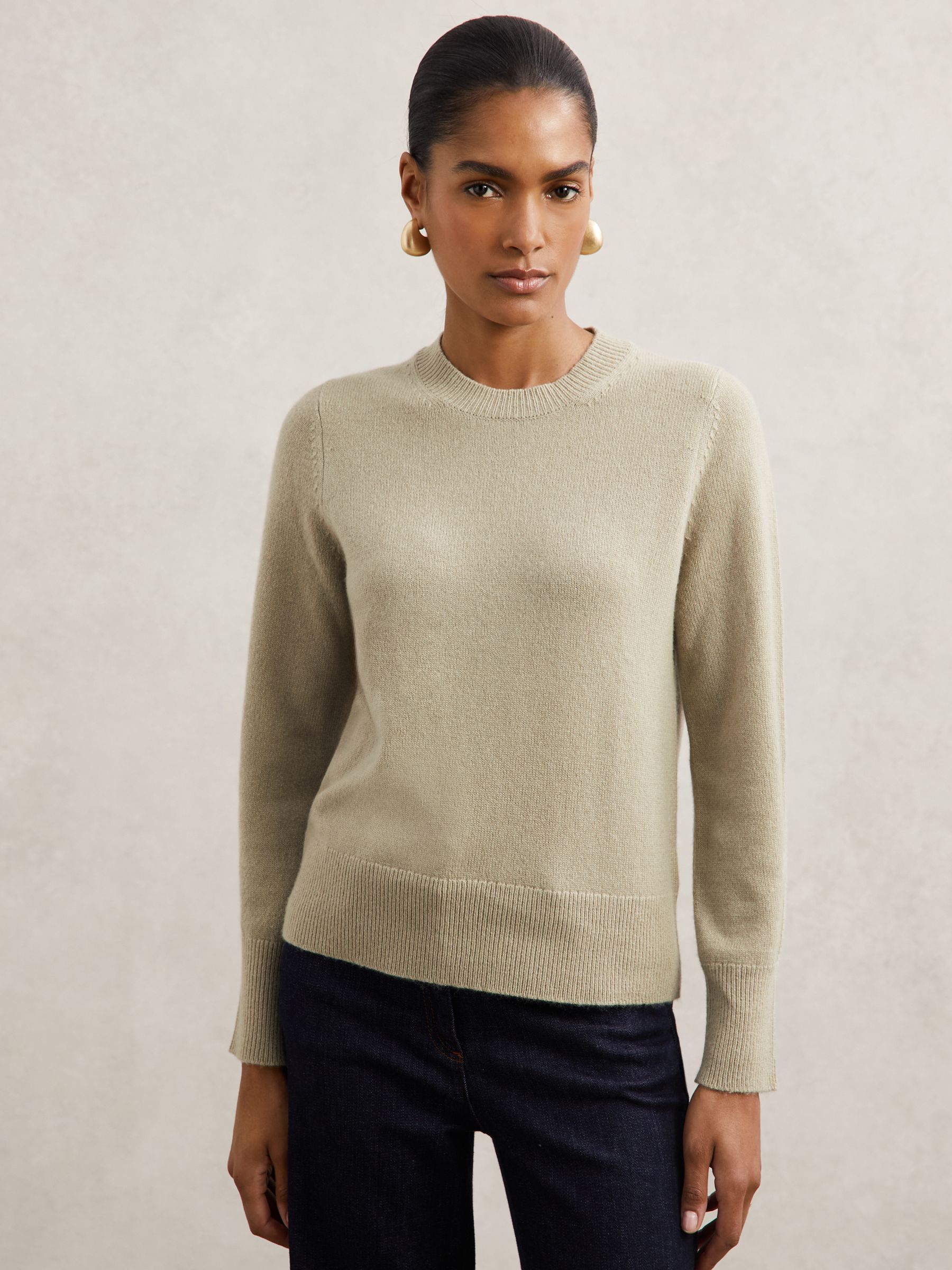 100% Cashmere Crew-Neck Jumper in Sage Green