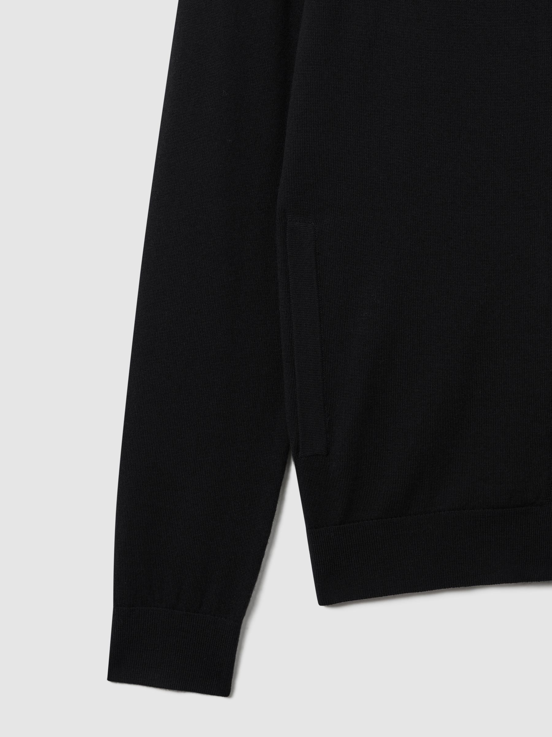 Merino Wool Zip-Through Cardigan in Black