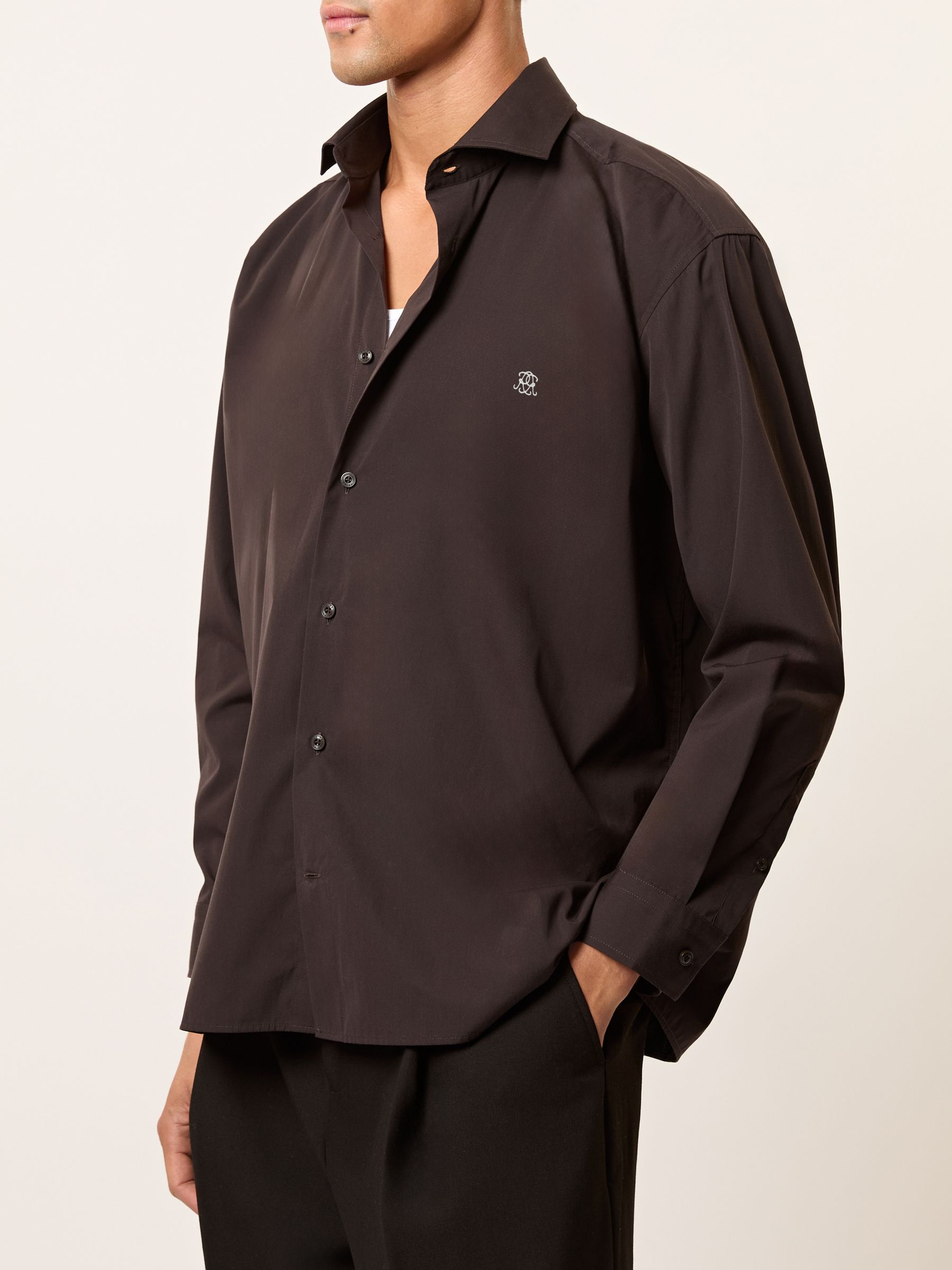 Monogram Cotton Oversized Shirt in Chocolate Brown