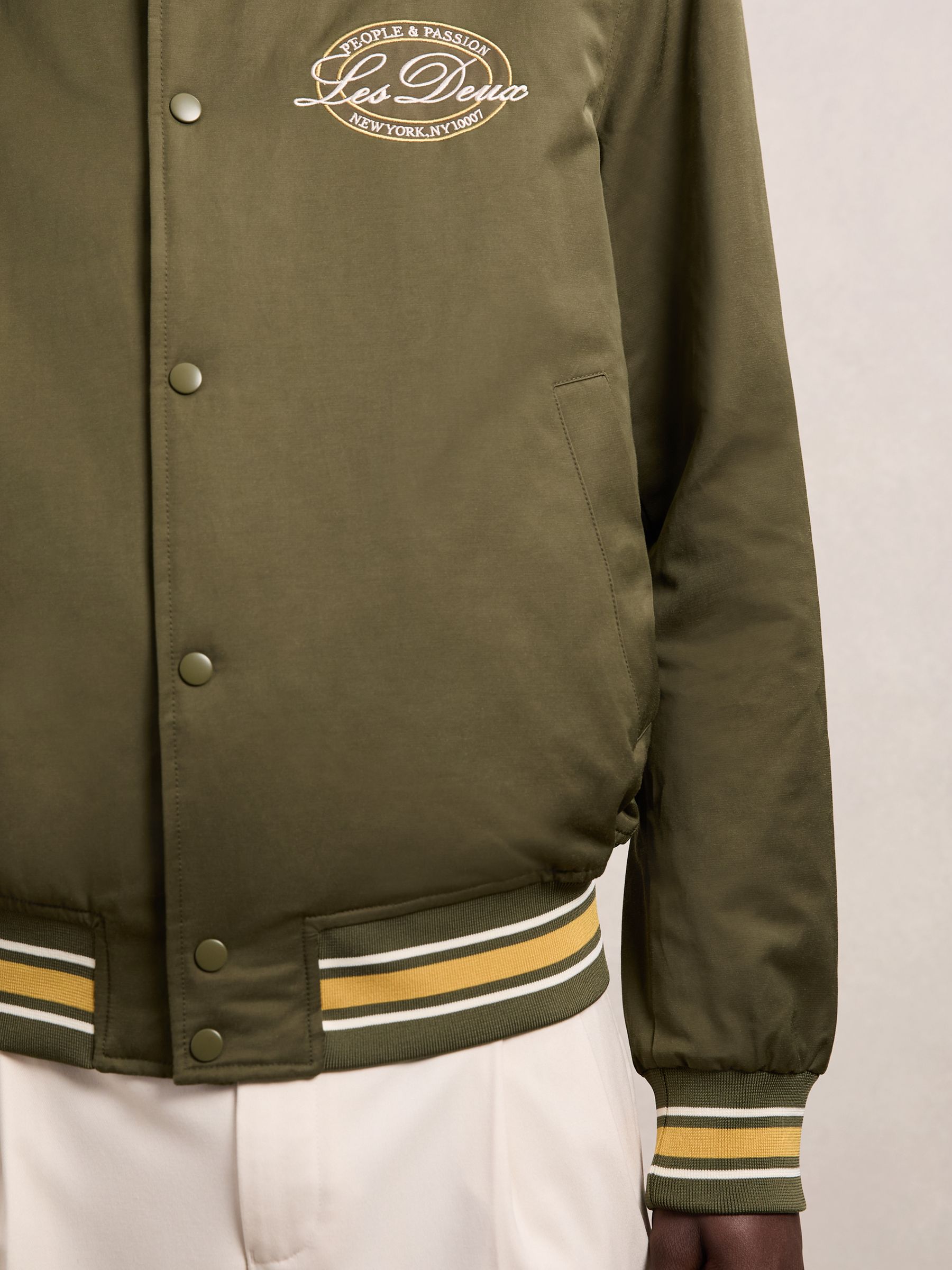 Les Deux Tech Varsity Jacket in Olive Night
