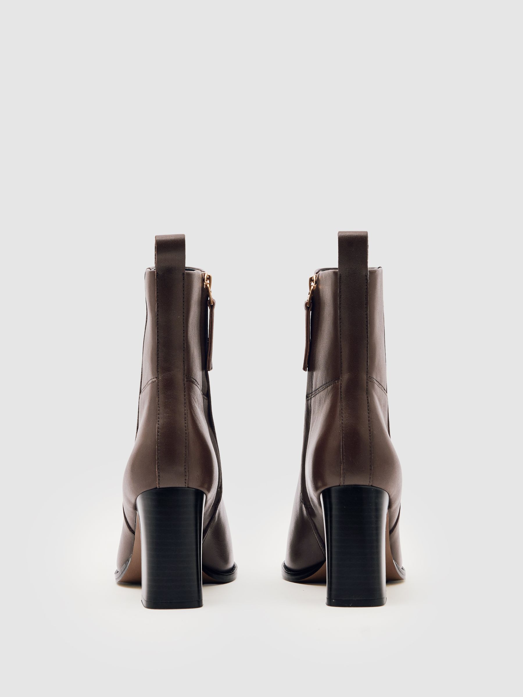 Leather Block-Heel Ankle Boots in Brown