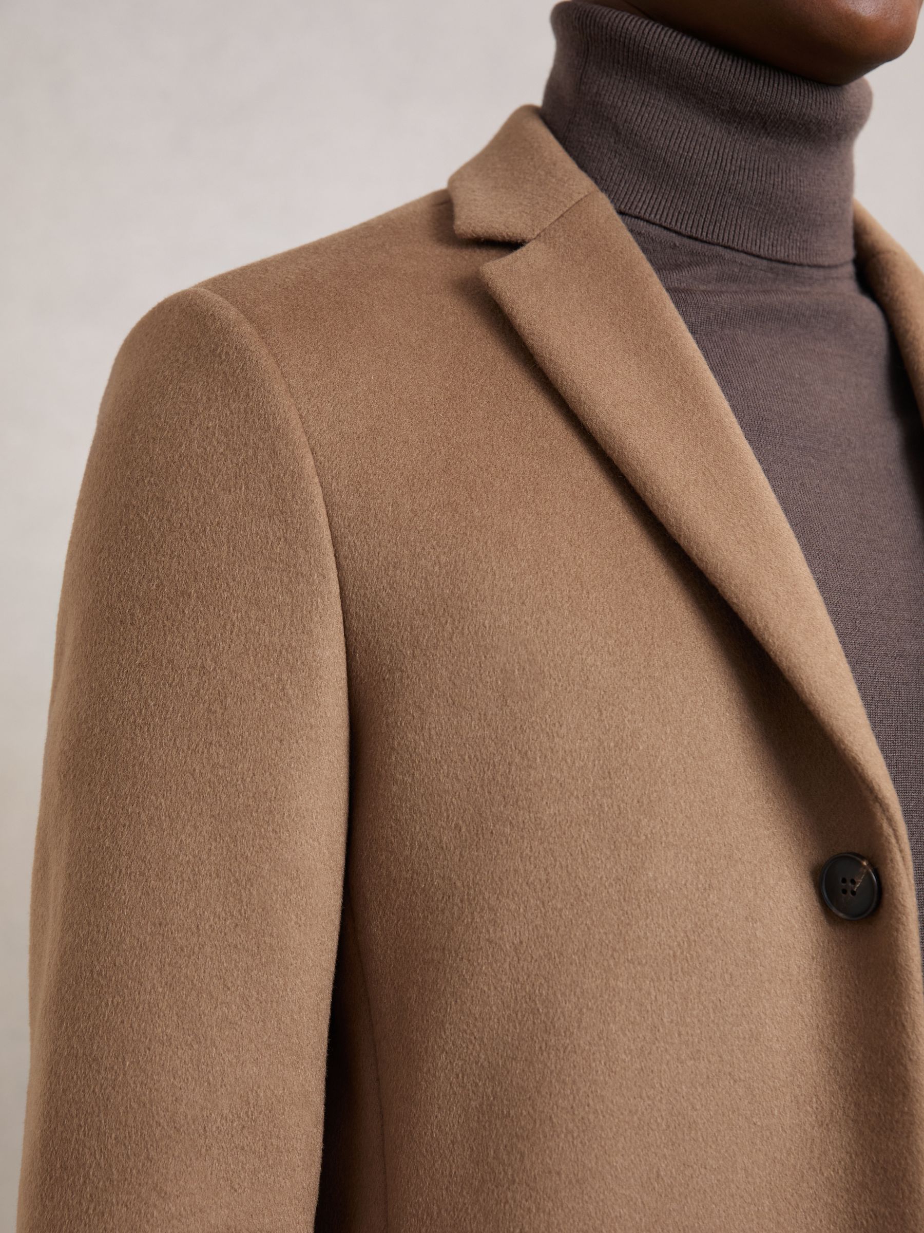 Wool-Blend Single-Breasted Overcoat in Light Brown