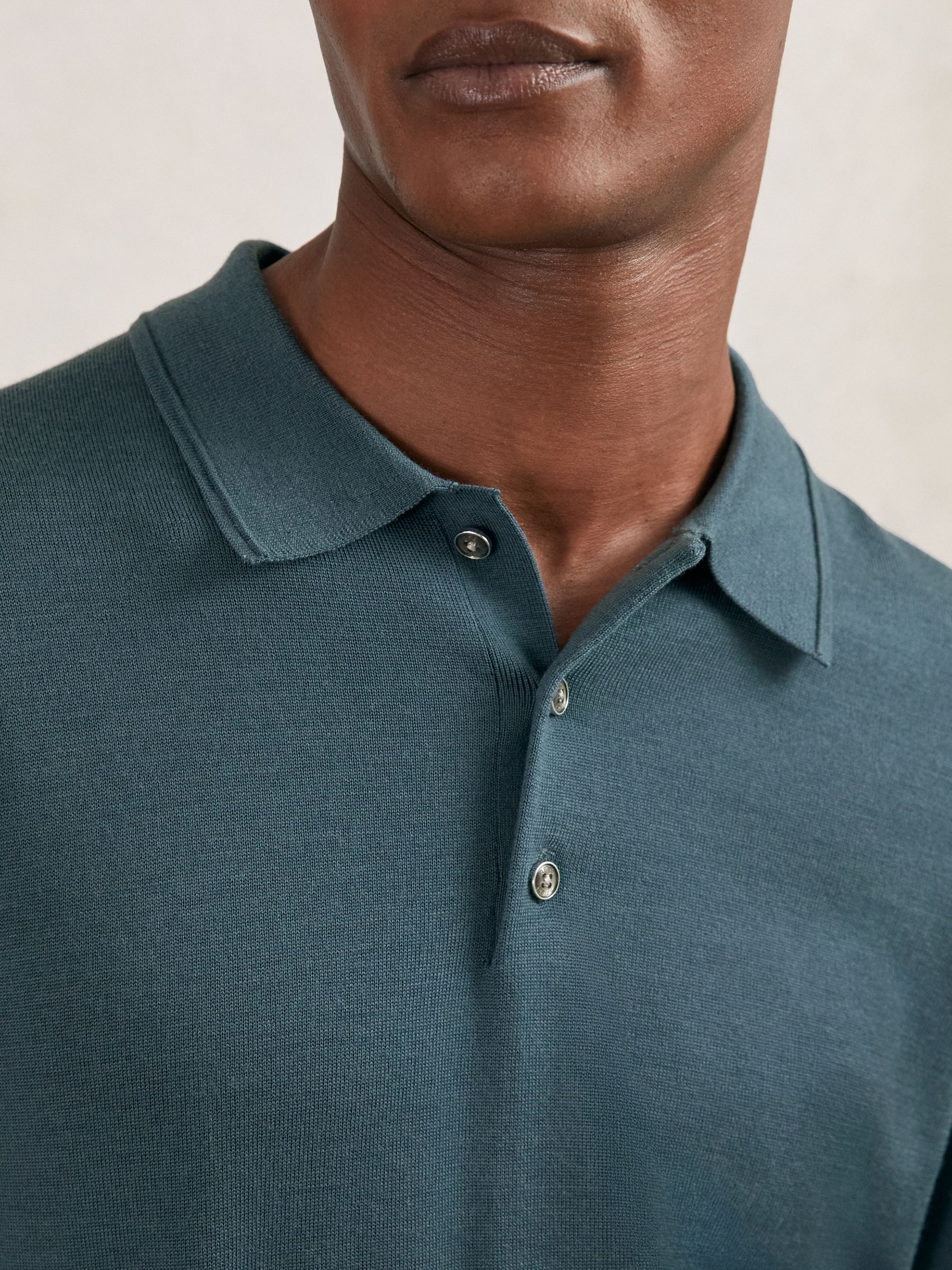 Merino Wool Long-Sleeve Polo Shirt in Orion Blue
