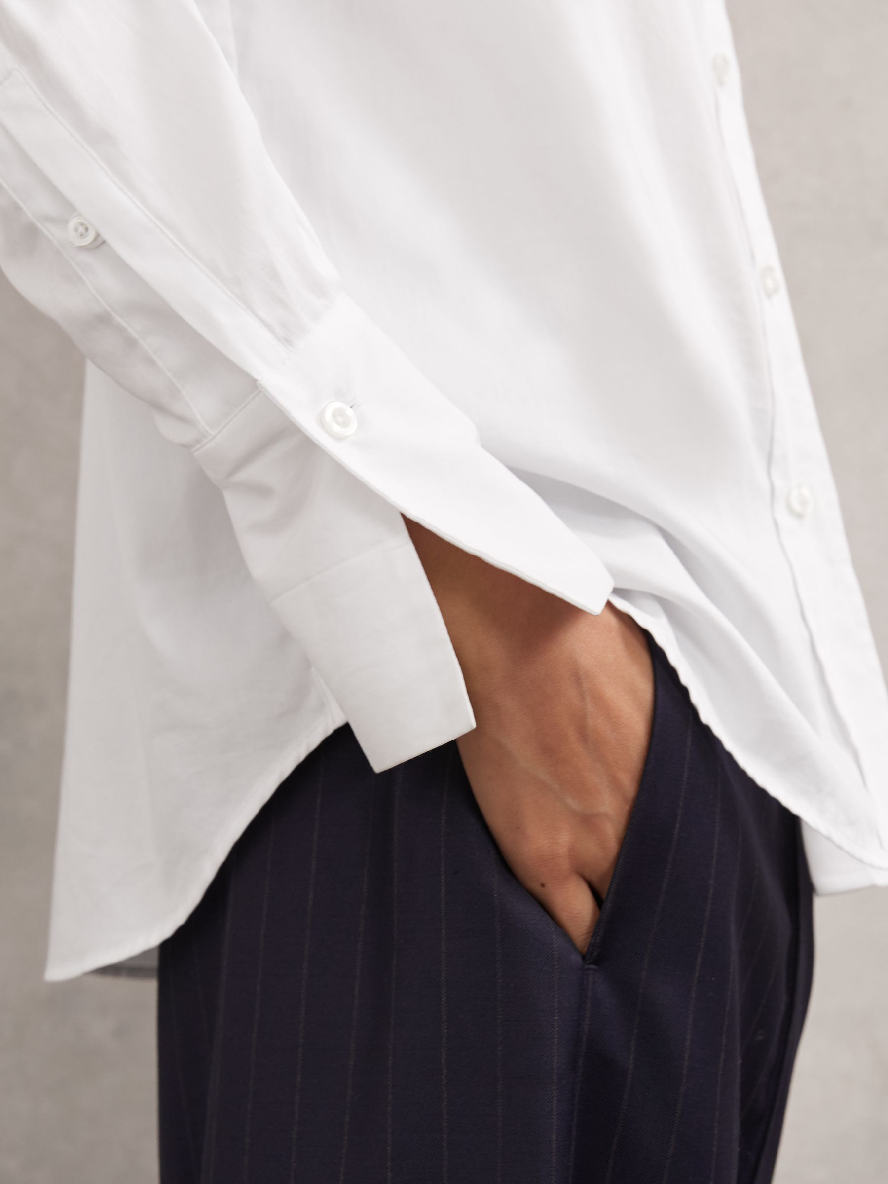 Cotton-Sateen Folded-Cuff Shirt in Ivory