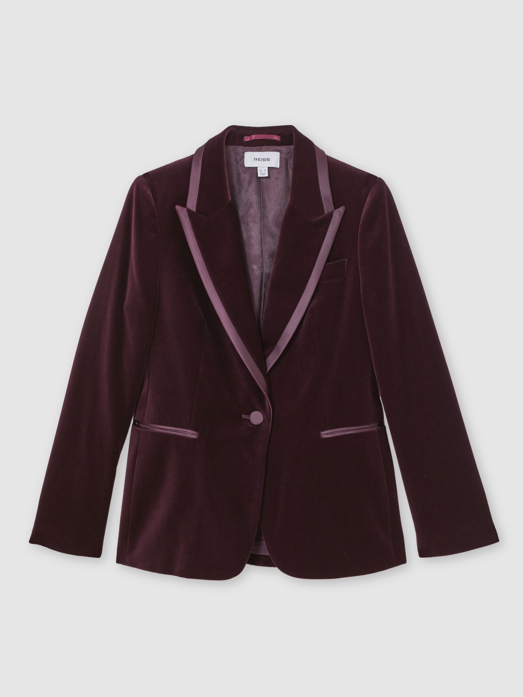 Velvet Single-Breasted Suit Blazer in Burgundy