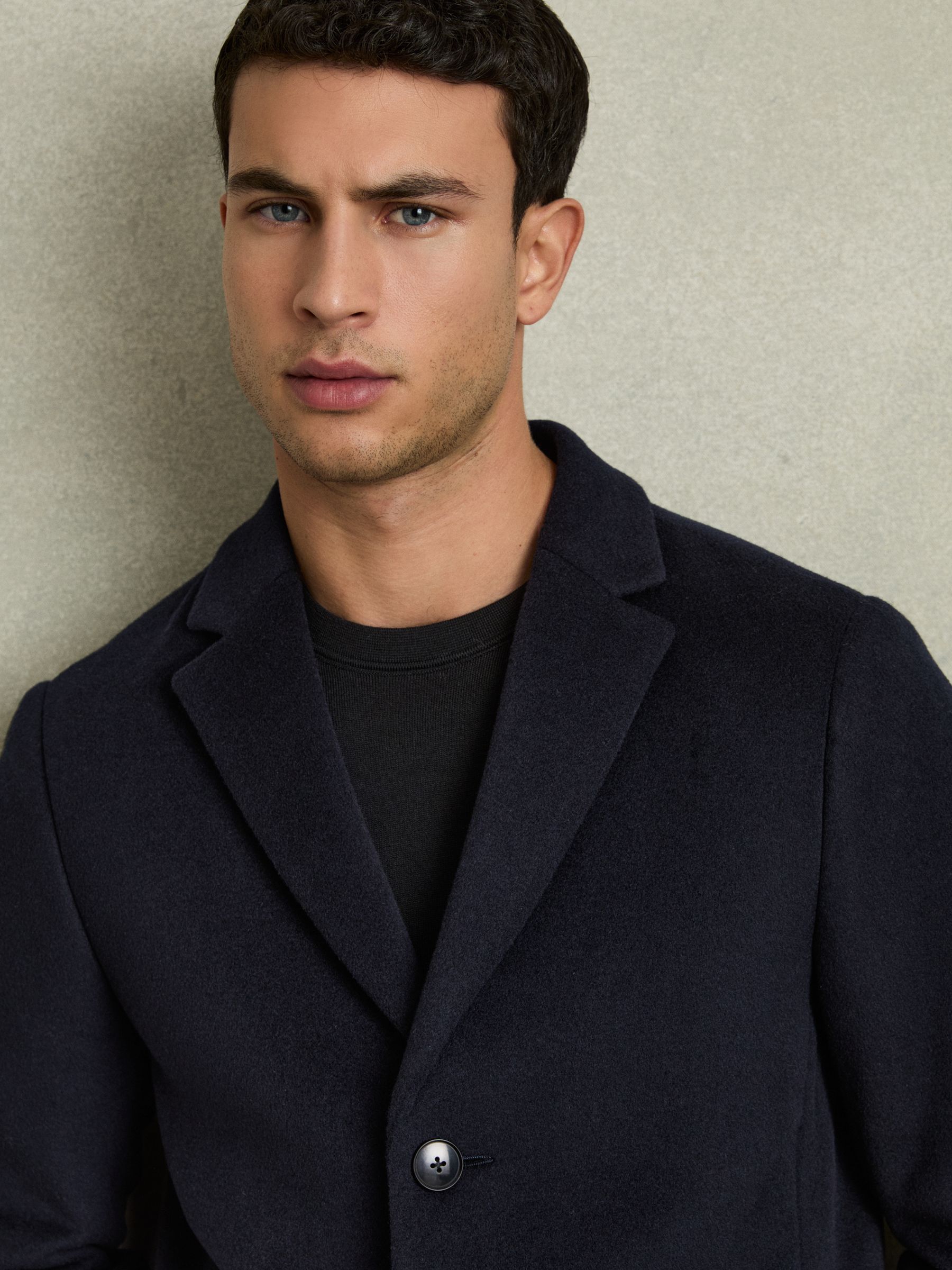 Wool-Blend Single-Breasted Overcoat in Navy