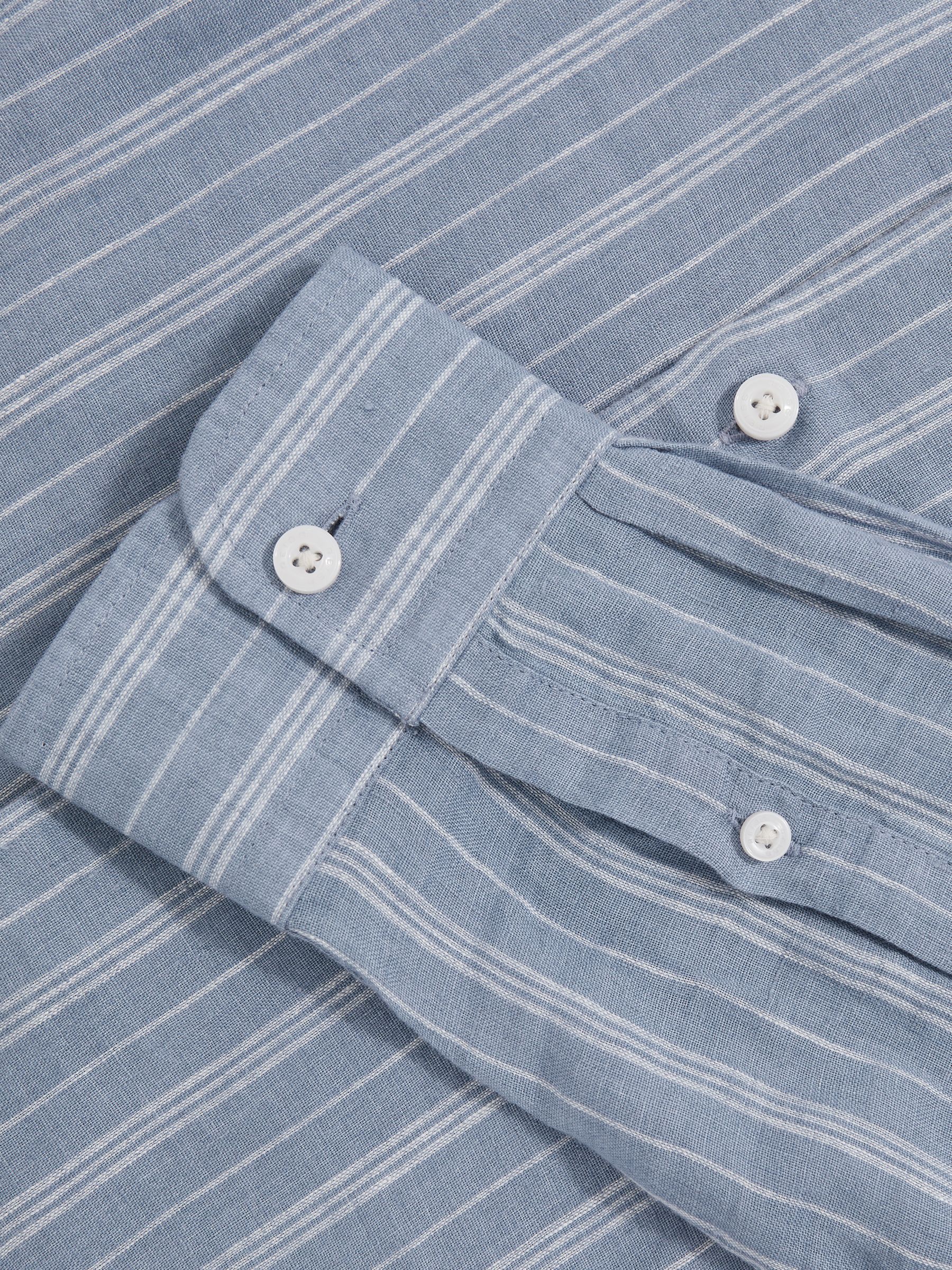 Linen Stripe Long-Sleeve Shirt in Airforce Blue/White