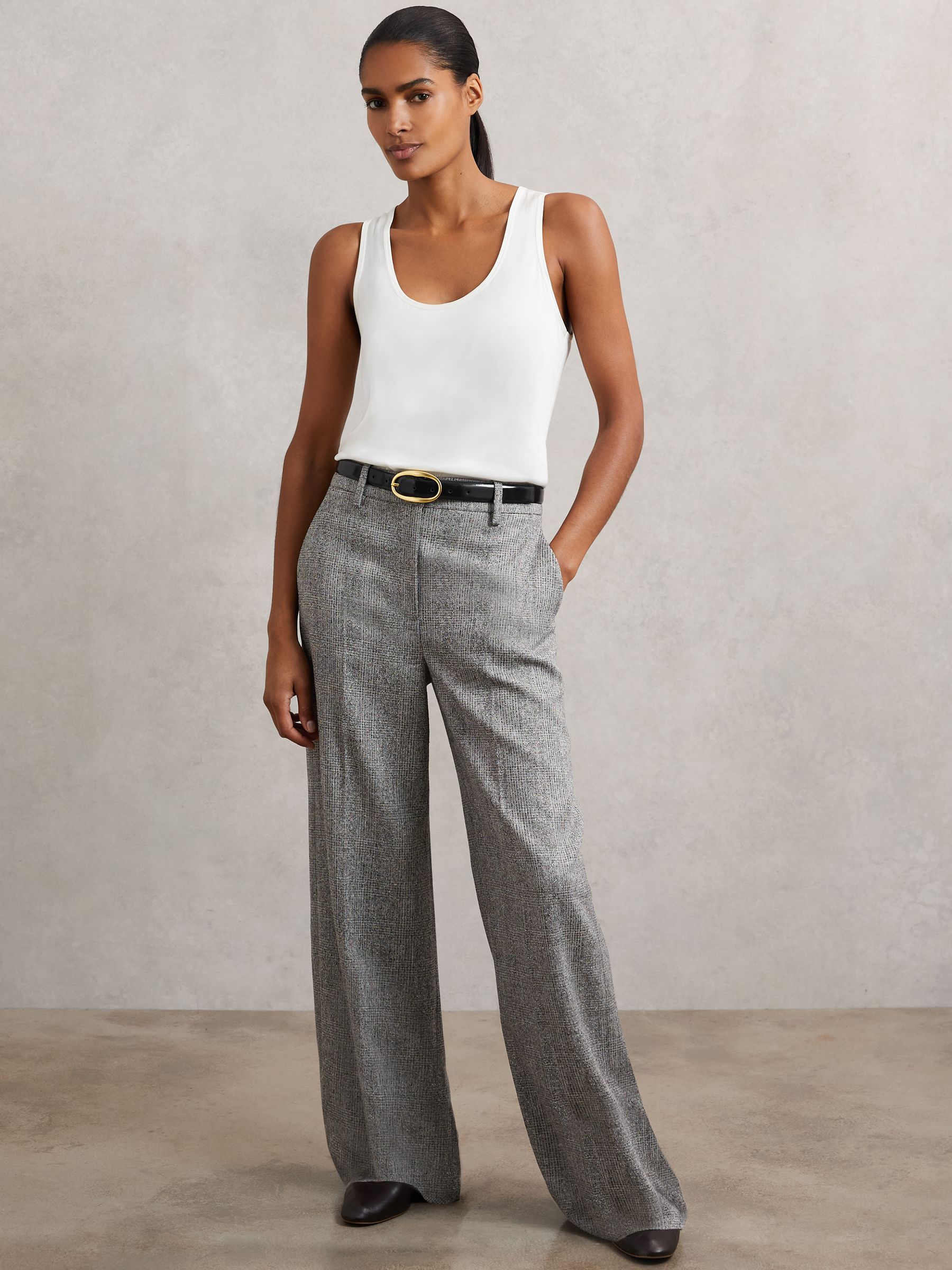 Wide-Leg Textured Suit Trousers in Grey