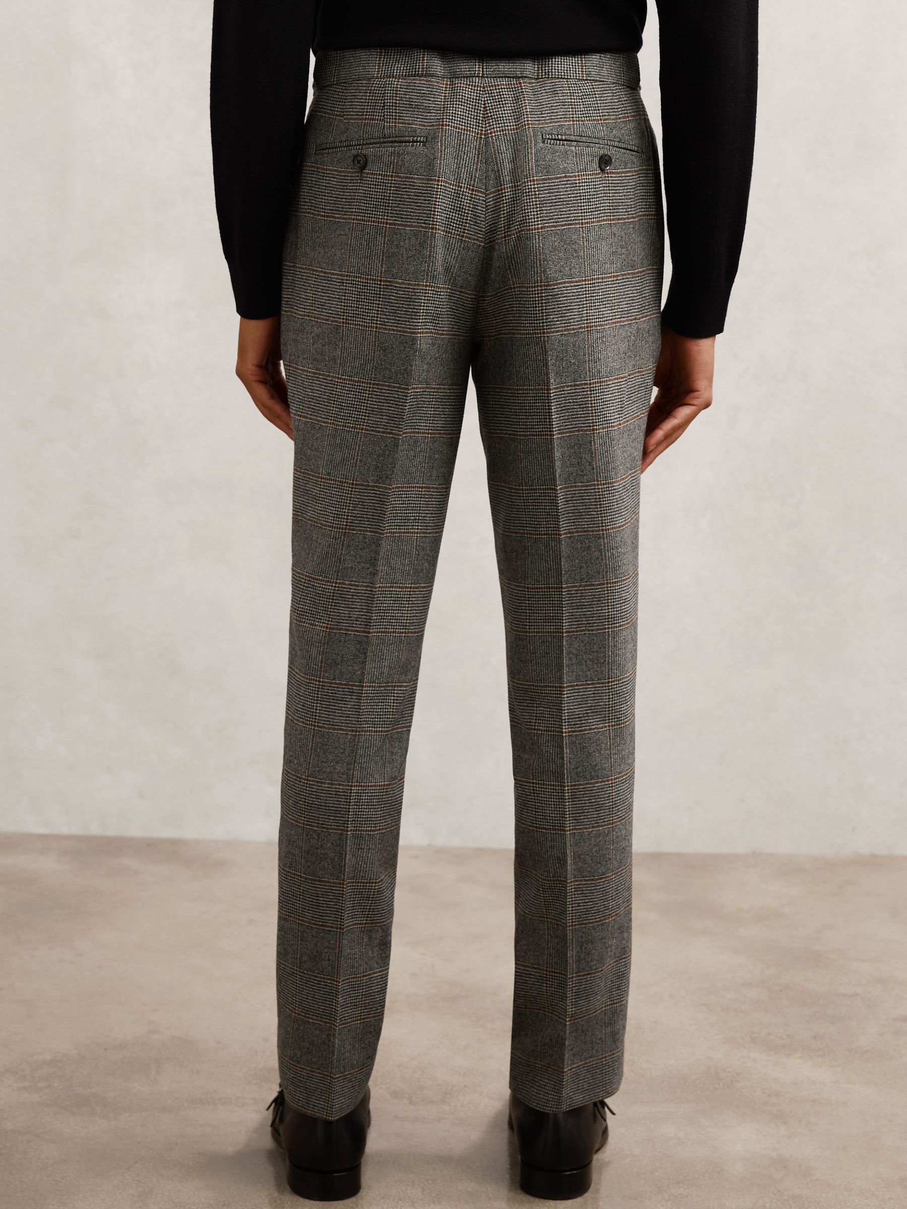 Wool Tailored-Fit Check Suit Trousers in Charcoal Grey