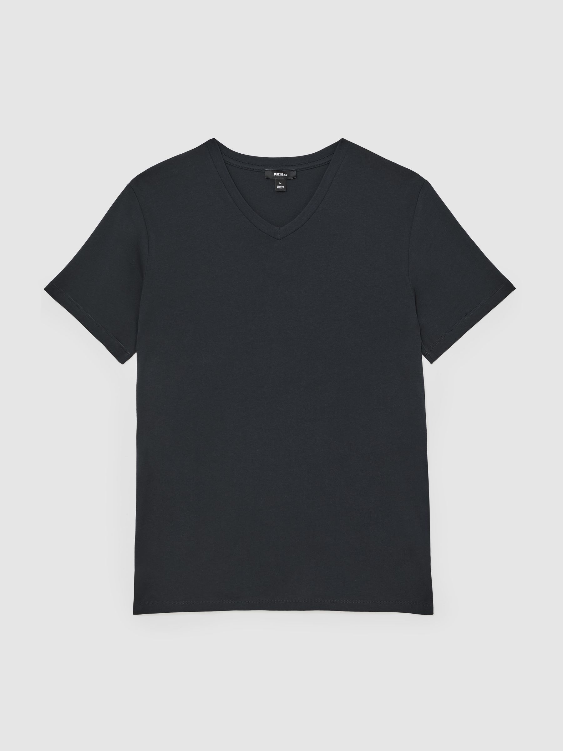Cotton V-Neck T-Shirt in Navy Blue